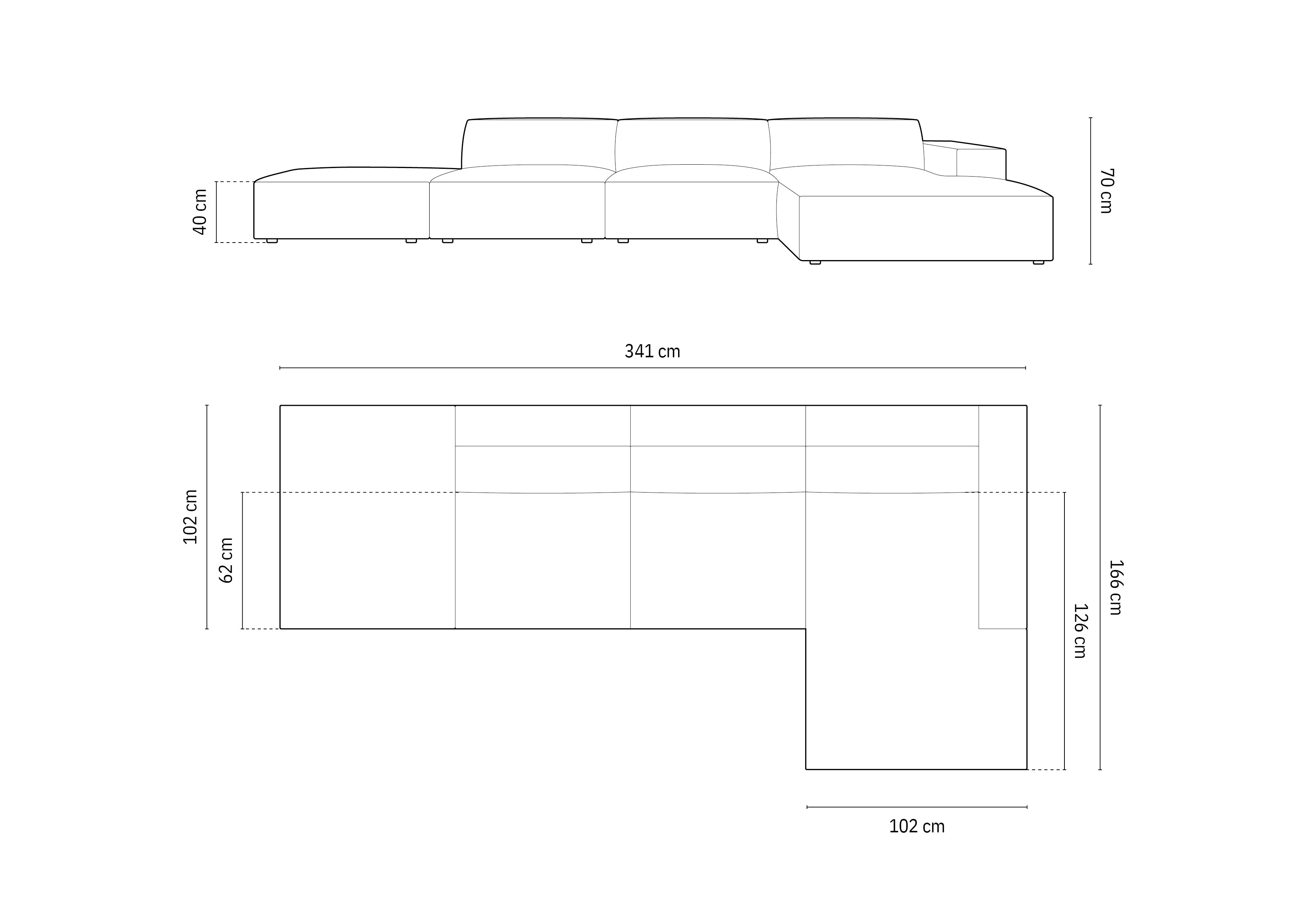 Ecksofa Jodie 341x166cm, Material: Samt