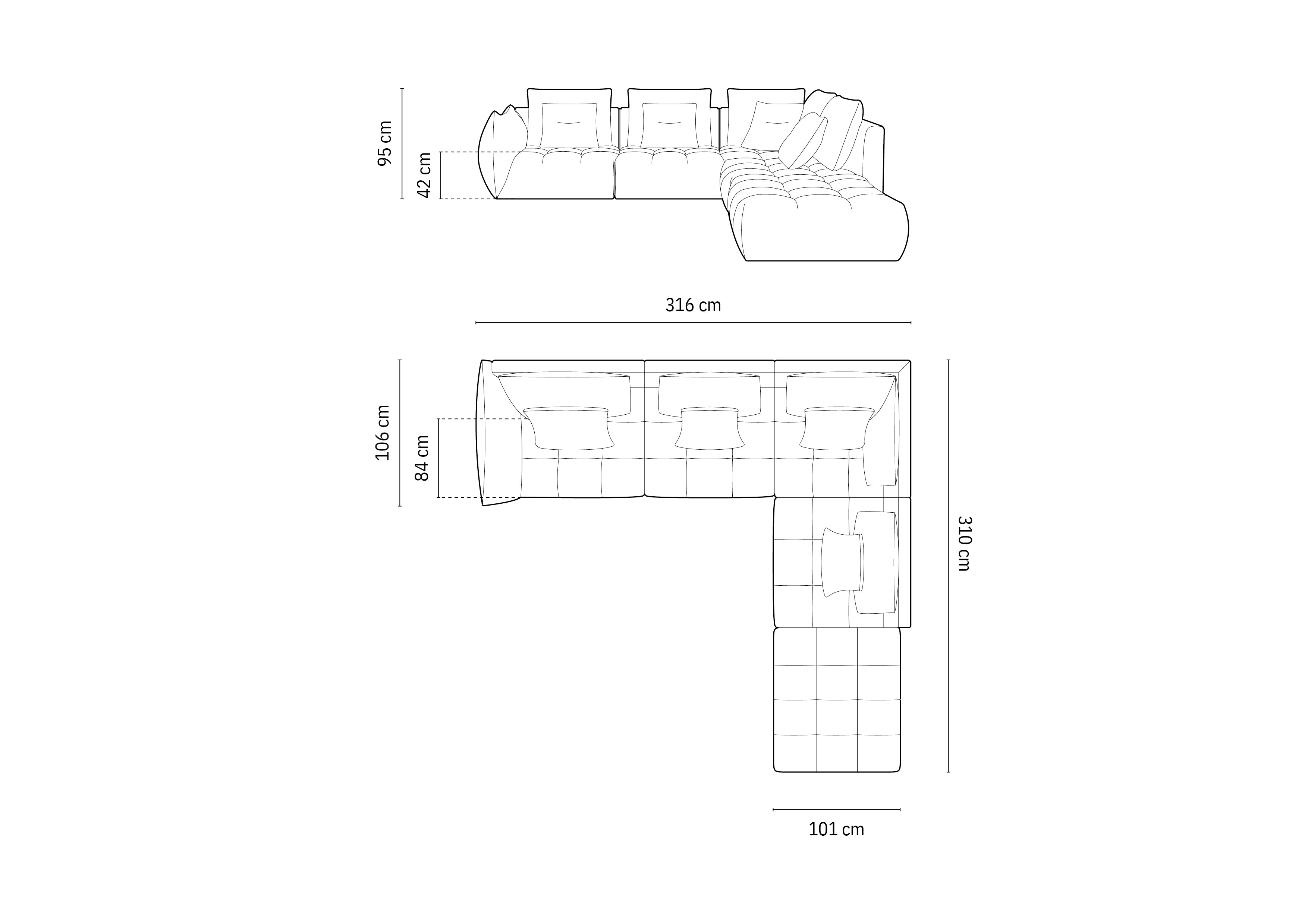 Bloom Ecksofa, 316x310 cm, Material: Strukturstoff