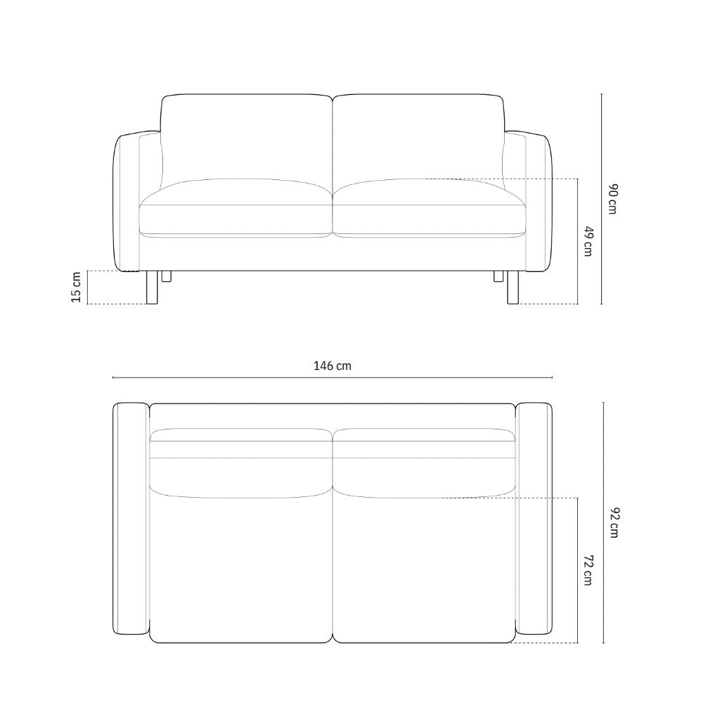 Sofa Eden 2-Sitzer, 146x92cm, Material: Strukturstoff