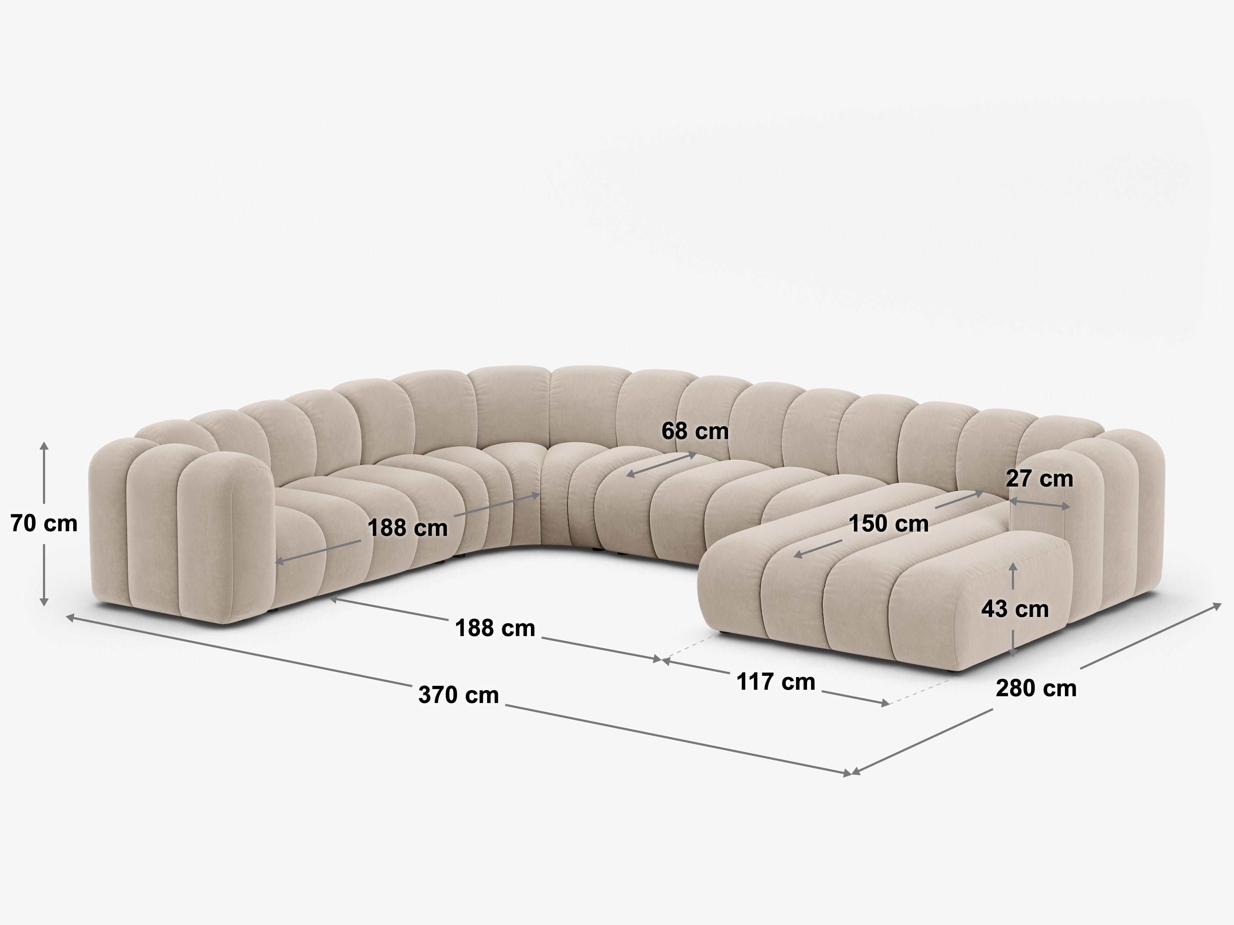 Ecksofa Lupine 370x280cm, Material: Chenille Eden