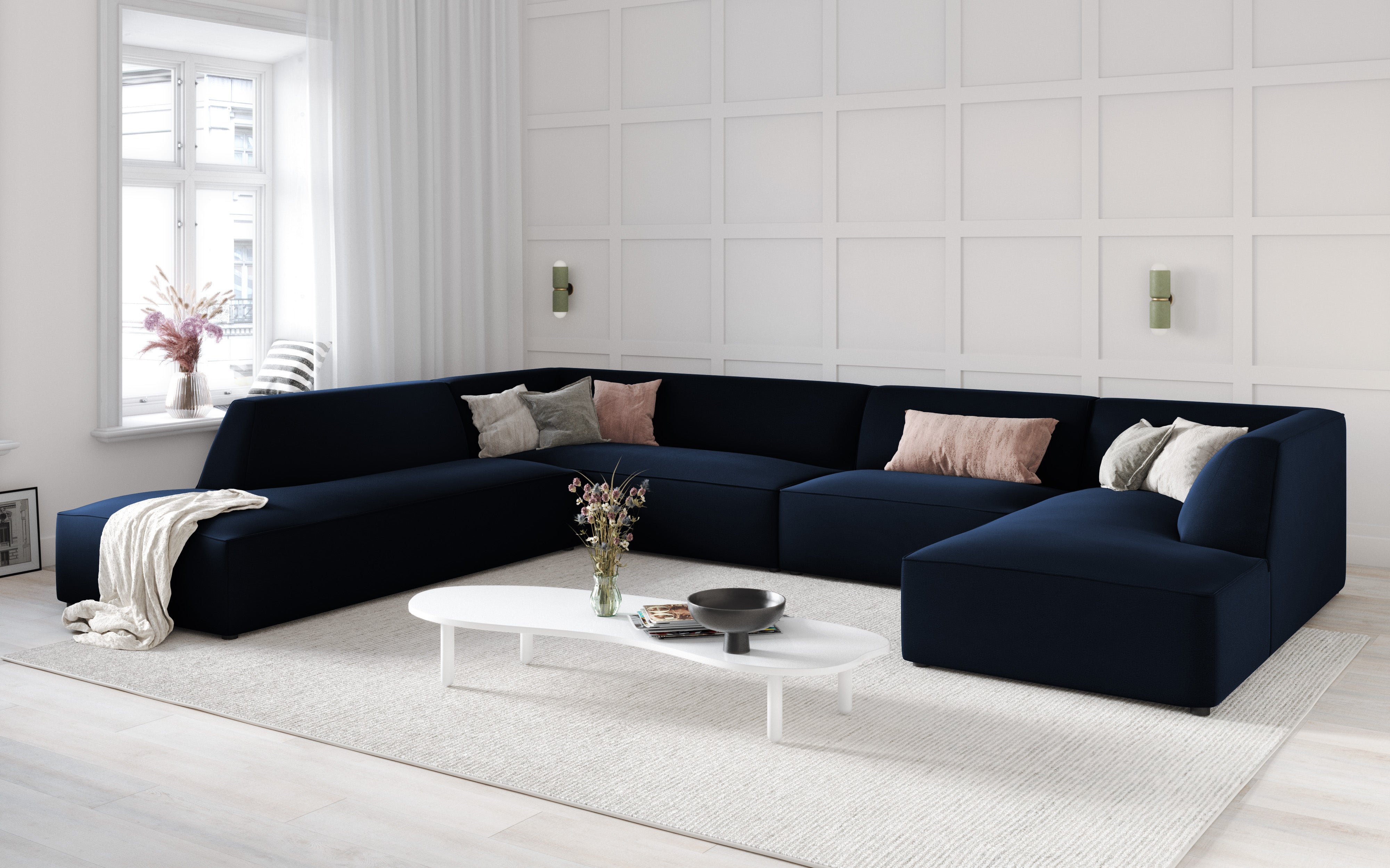 Ecksofa Ruby, 7 Sitze, 366x273cm, Material: Samt