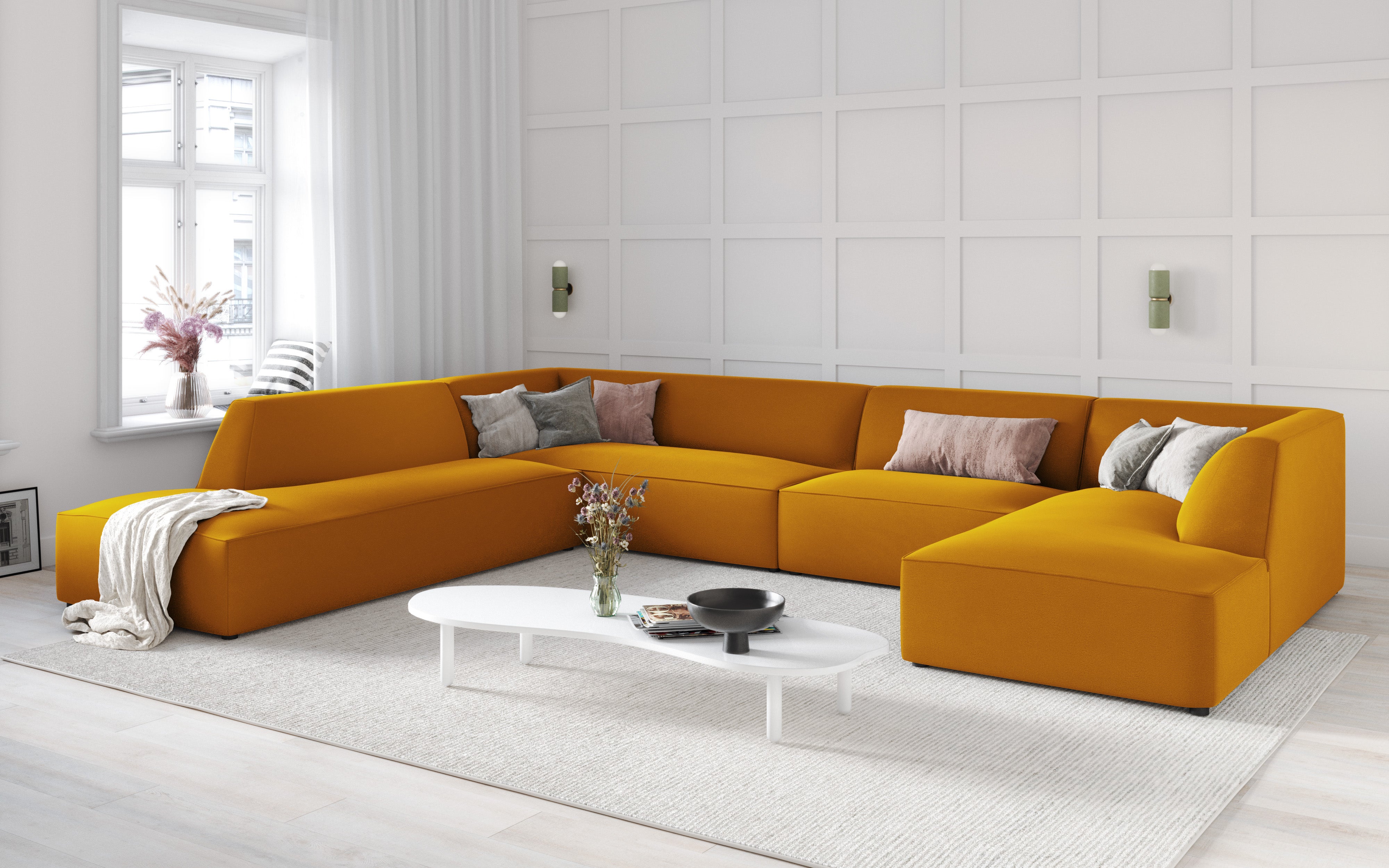 Ecksofa Ruby, 7 Sitze, 366x273cm, Material: Samt