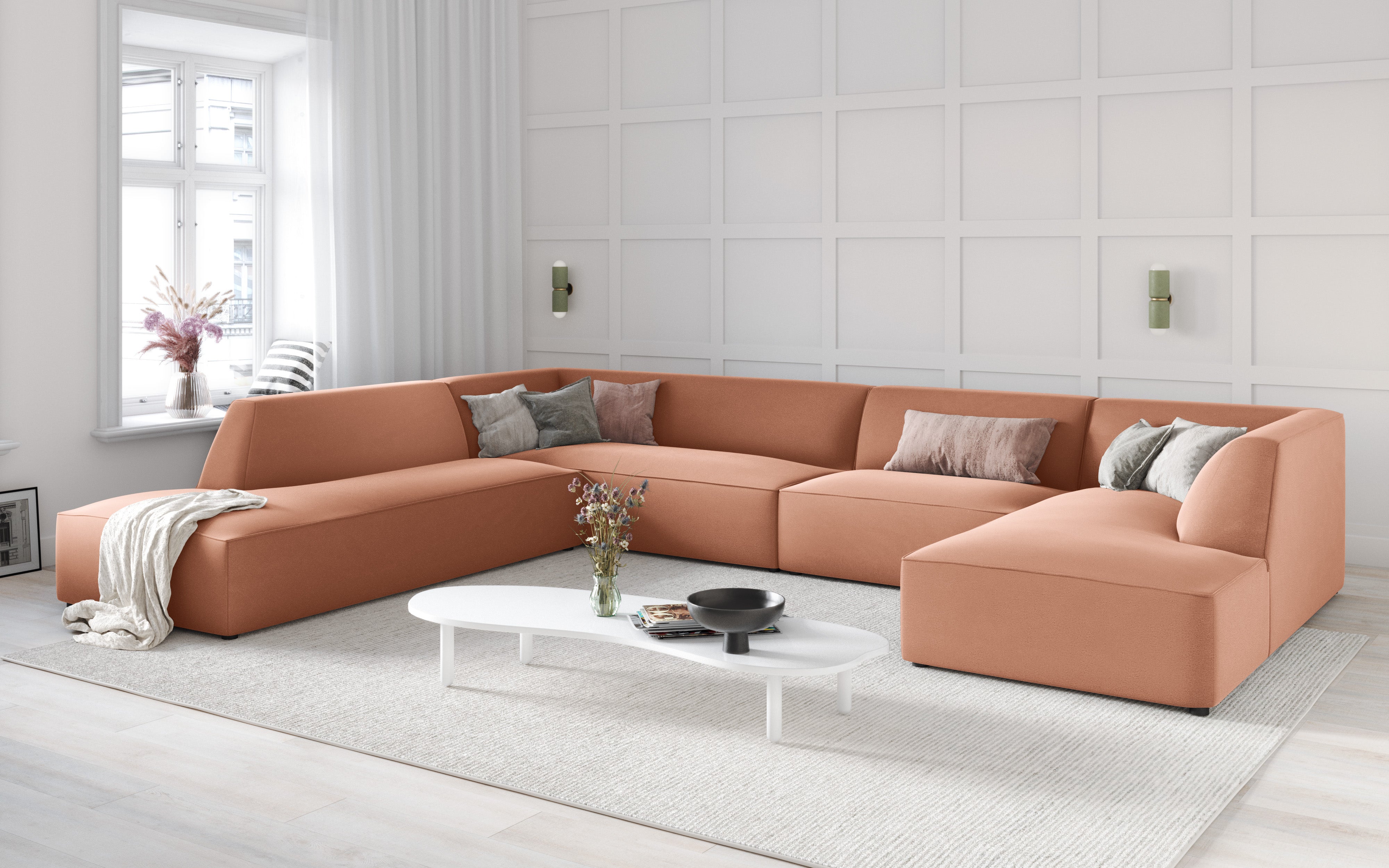 Ecksofa Ruby, 7 Sitze, 366x273cm, Material: Samt