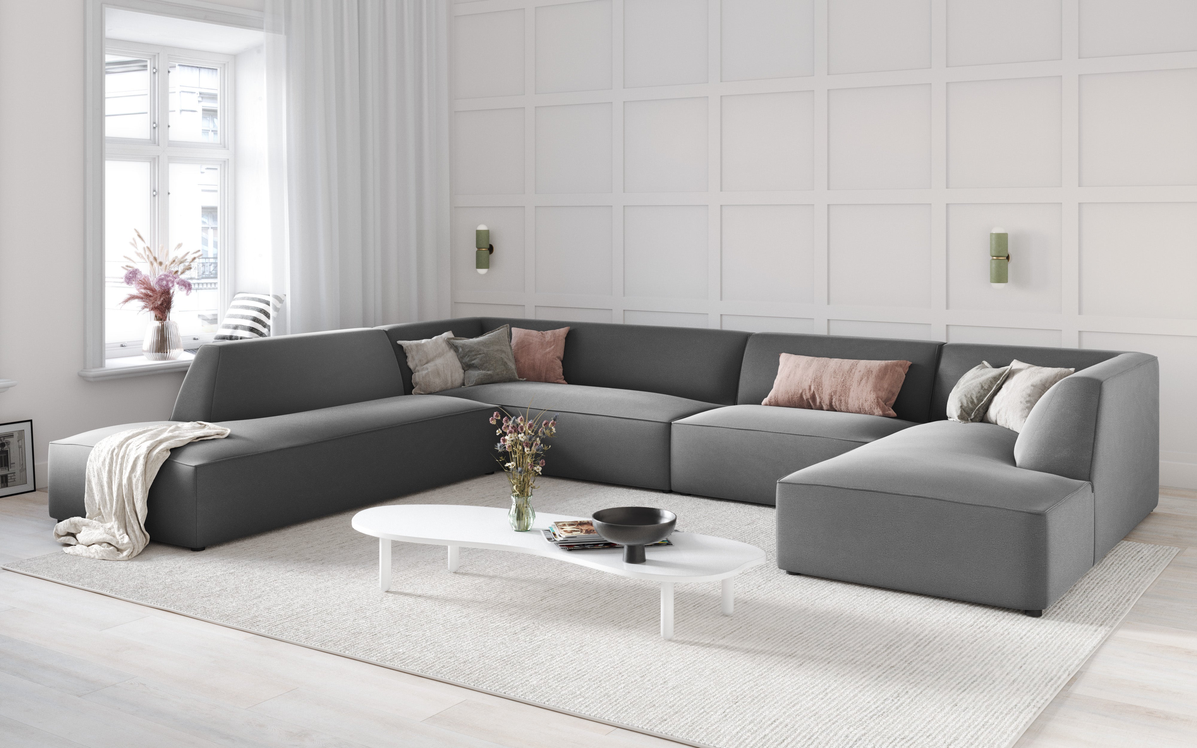 Ecksofa Ruby, 7 Sitze, 366x273cm, Material: Samt