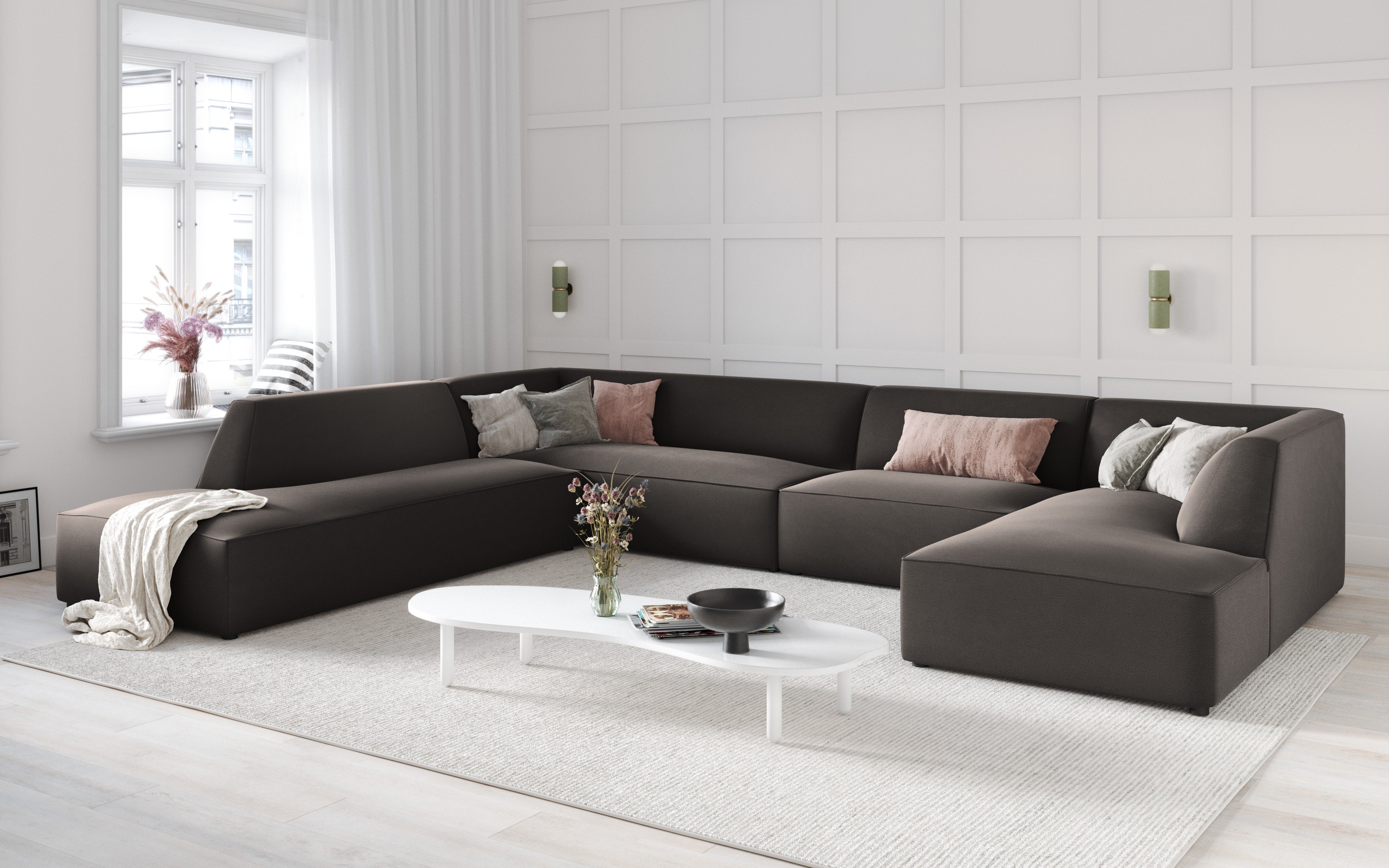 Ecksofa Ruby, 7 Sitze, 366x273cm, Material: Samt