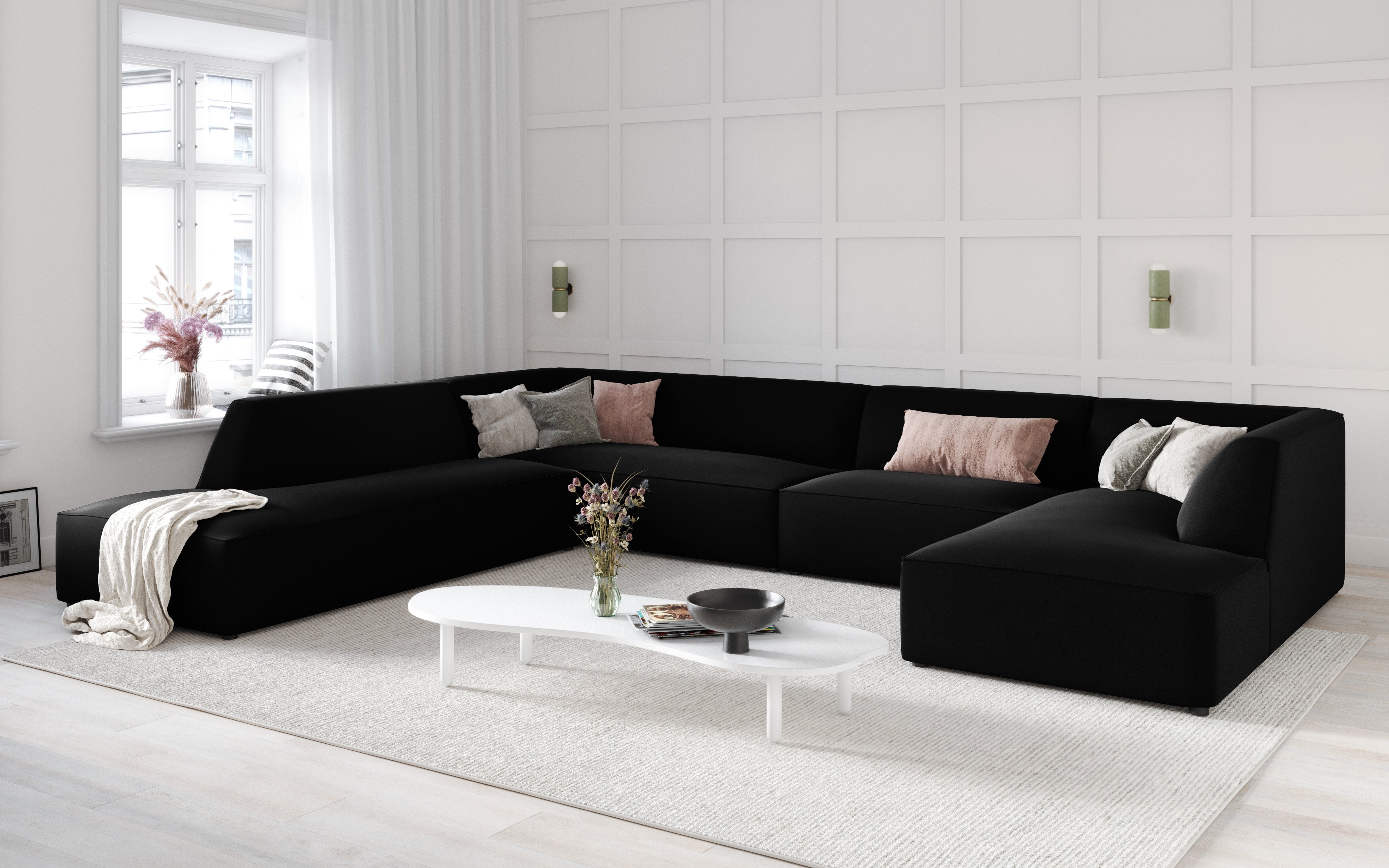 Ecksofa Ruby, 7 Sitze, 366x273cm, Material: Samt