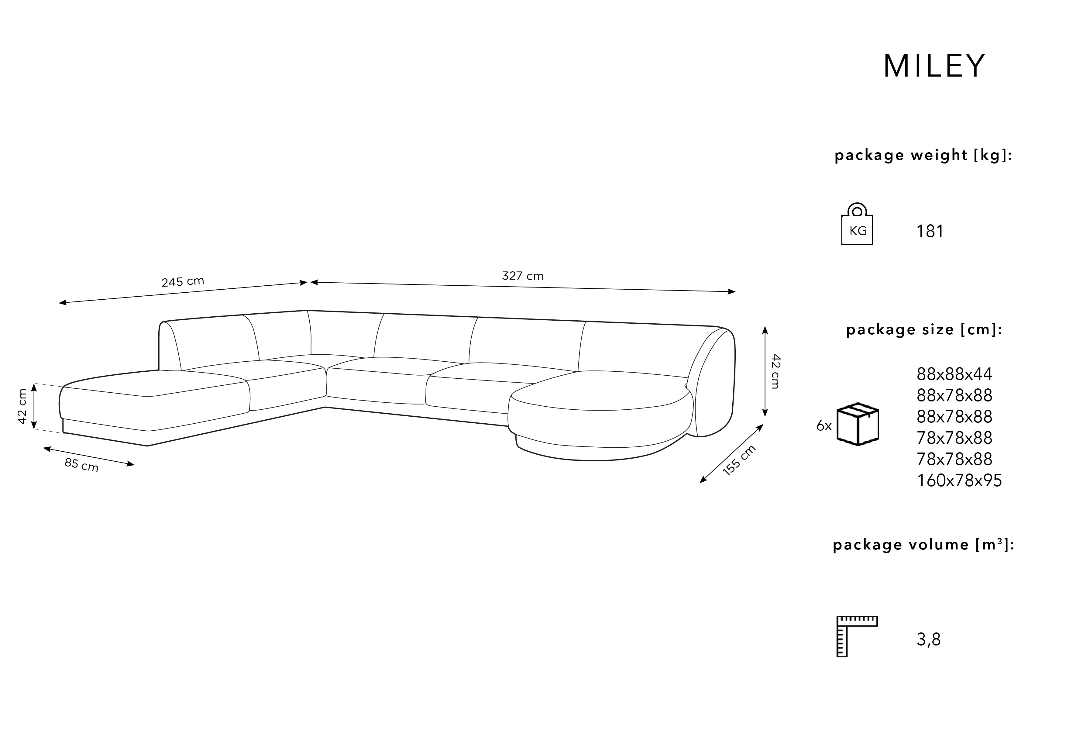 Ecksofa Miley Panoramic, 330x255cm, Material: Samt