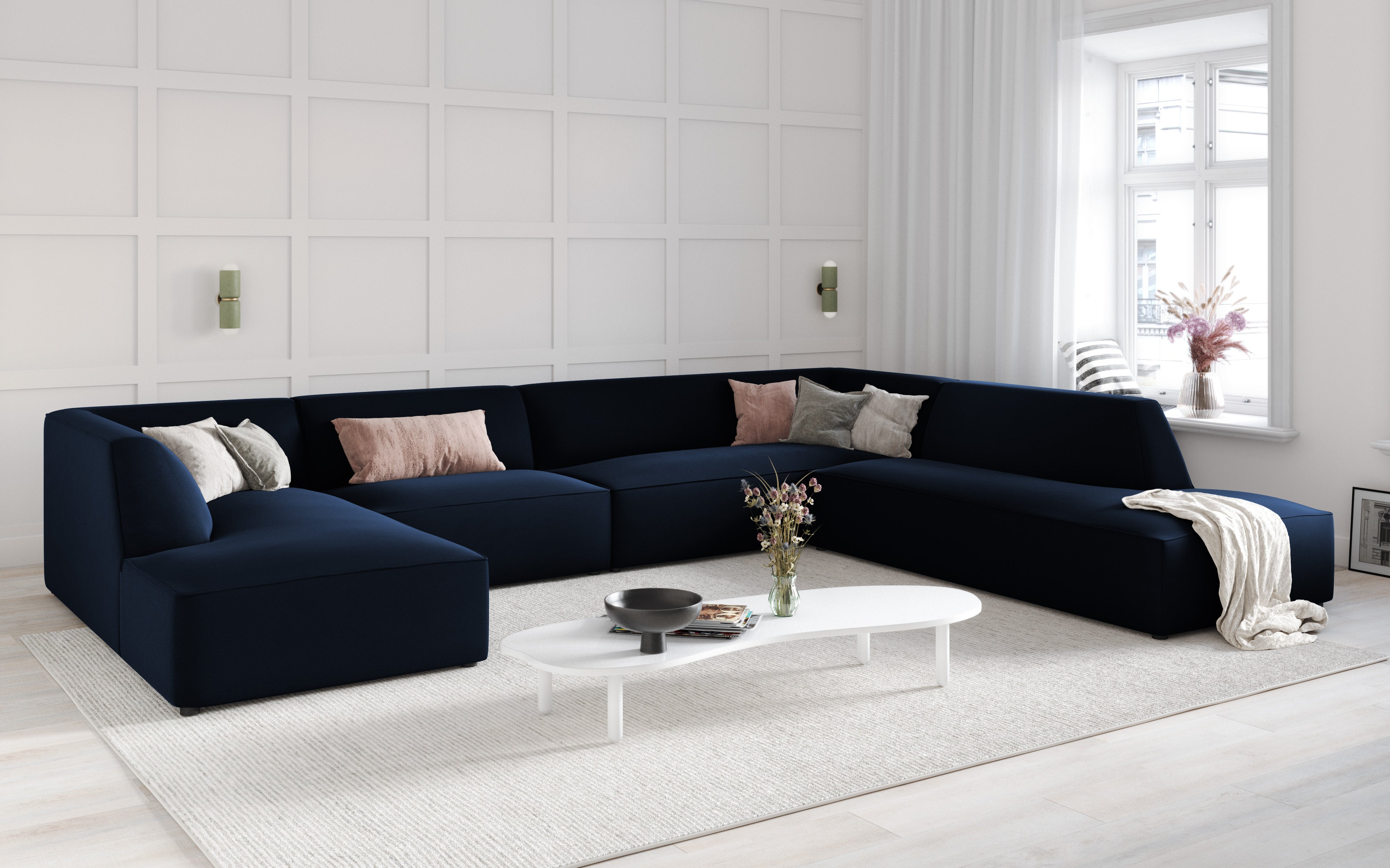 Ecksofa Ruby, 7 Sitze, 366x273cm, Material: Samt
