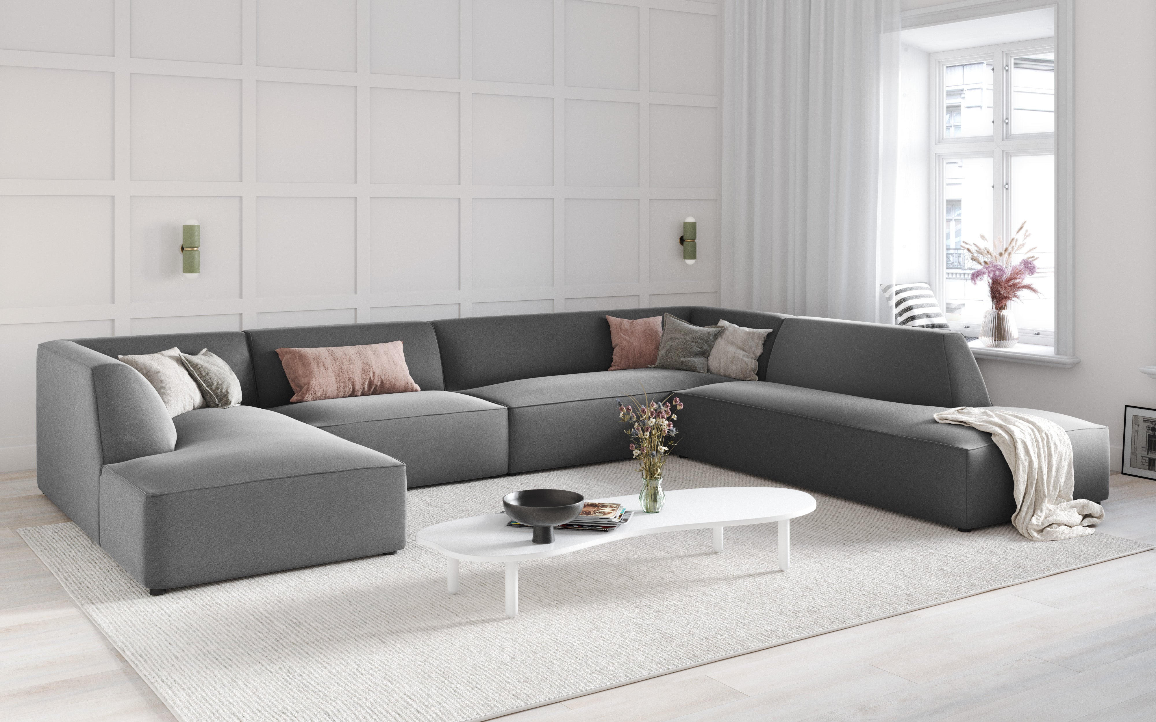 Ecksofa Ruby, 7 Sitze, 366x273cm, Material: Samt