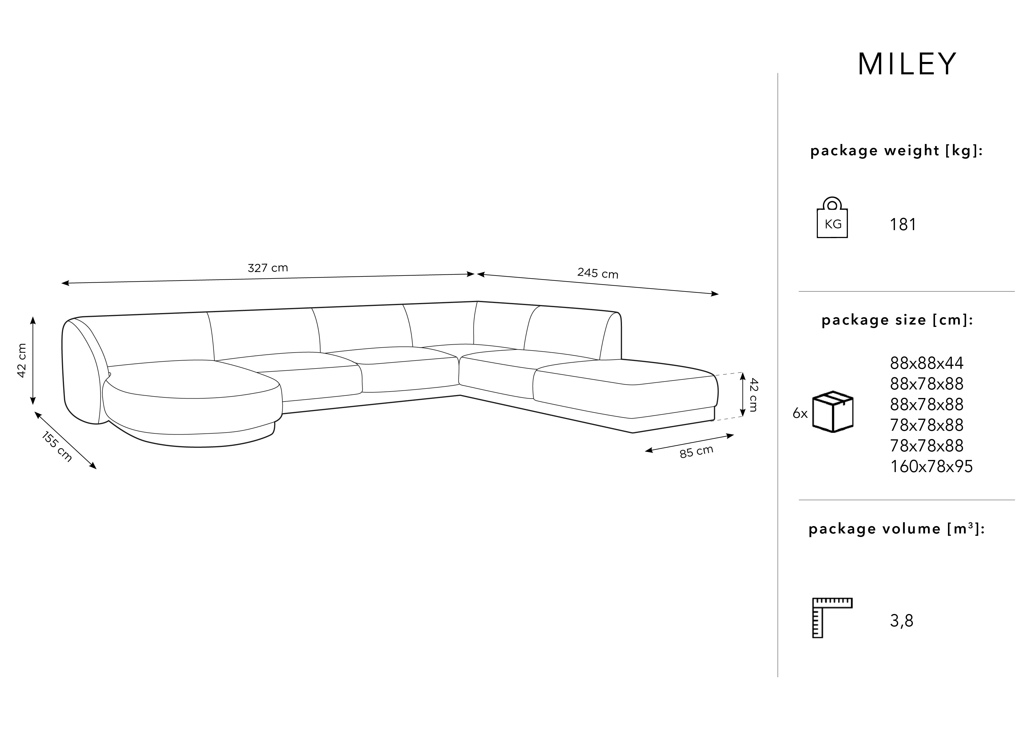 Ecksofa Miley Panoramic, 330x255cm, Material: Samt