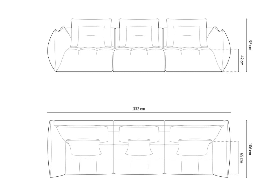 Bloom Sofa, 4 Sitze, 332x106 cm, Material: Strukturstoff 