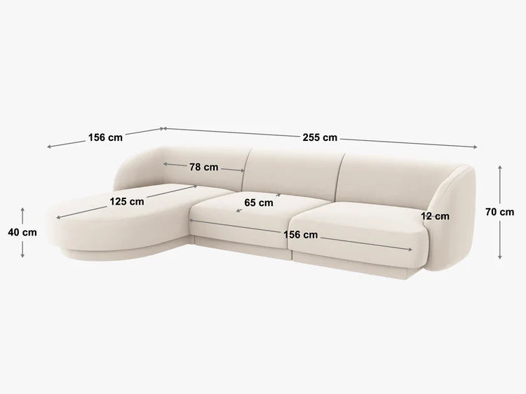 Ecksofa Miley abgerundet 255x156cm, Material: Samt