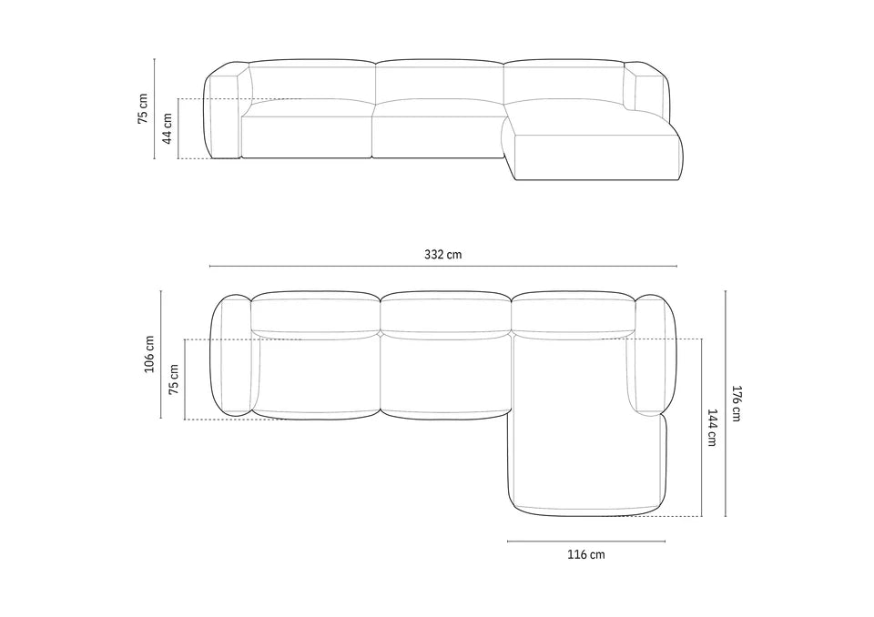 Ecksofa Martina, 330x176cm, Material: Samt