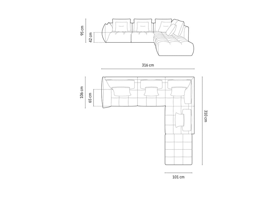Bloom Ecksofa, 316x310 cm, Material: Samt