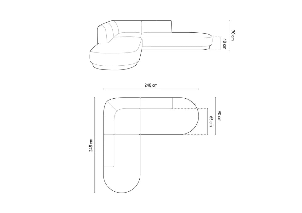 Ecksofa Miley abgerundet, 248x248cm, Material: Samt