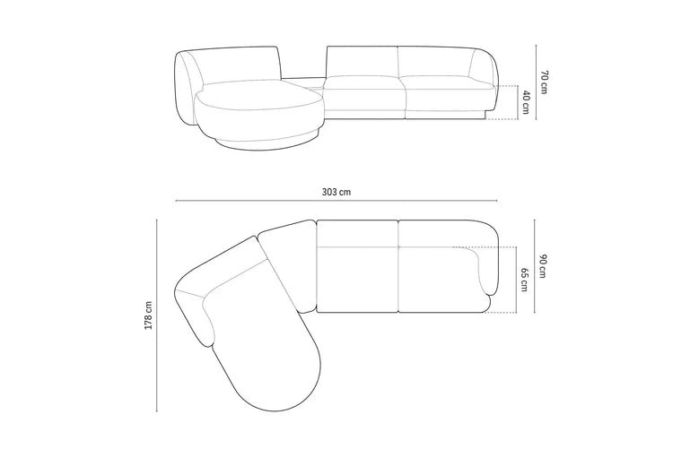 Ecksofa Miley 303x178cm, Material: Samt