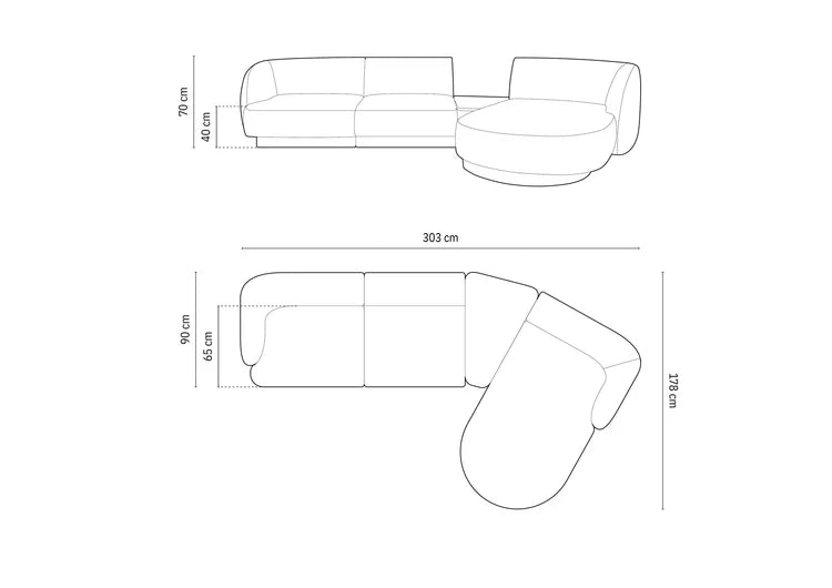 Ecksofa Miley 303x178cm, Material: Samt