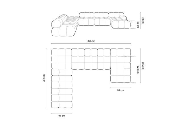 Modulares Sofa Bellis 376x282cm, Material: Samt