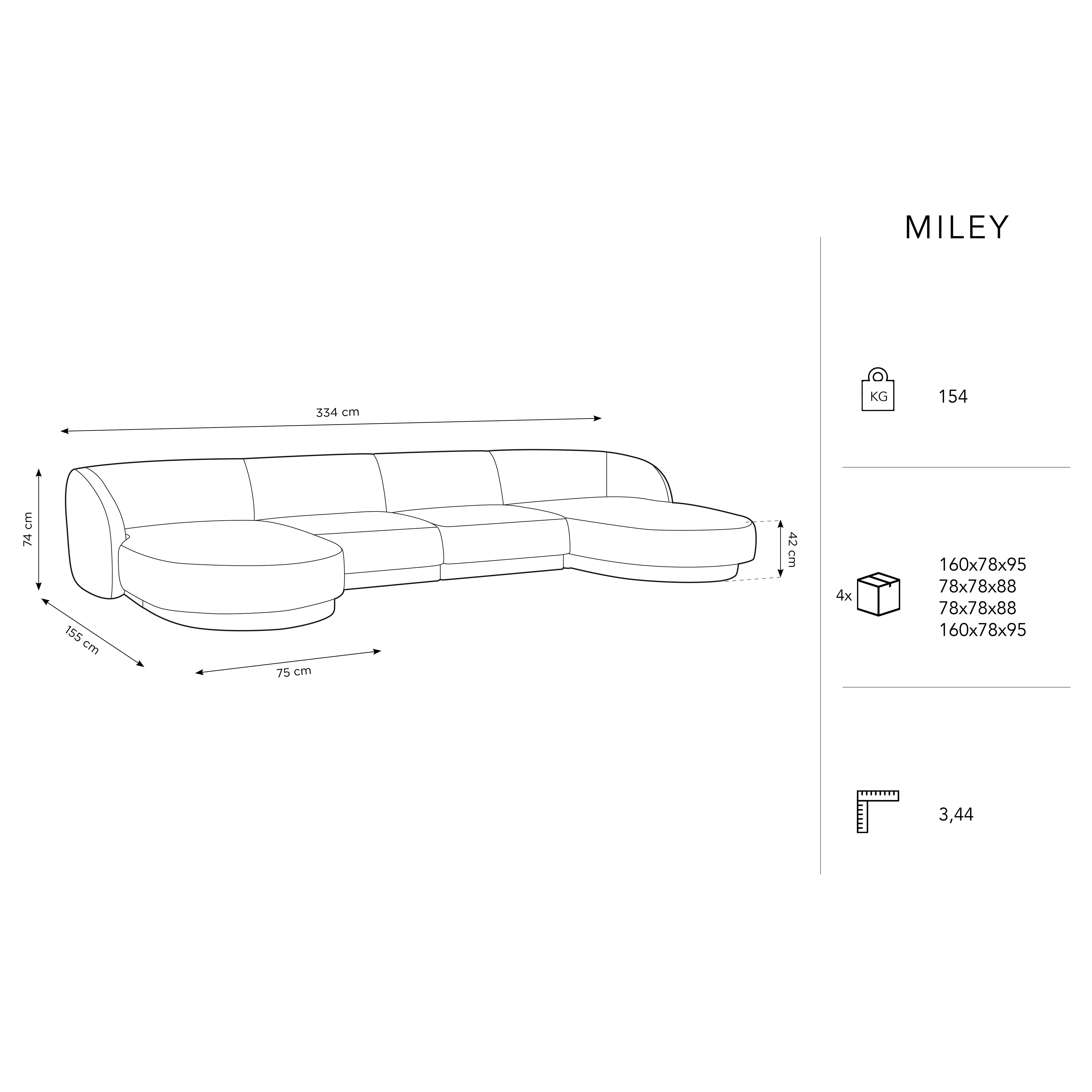 Sofa Miley Panorama, 330x156cm, Material: Samt