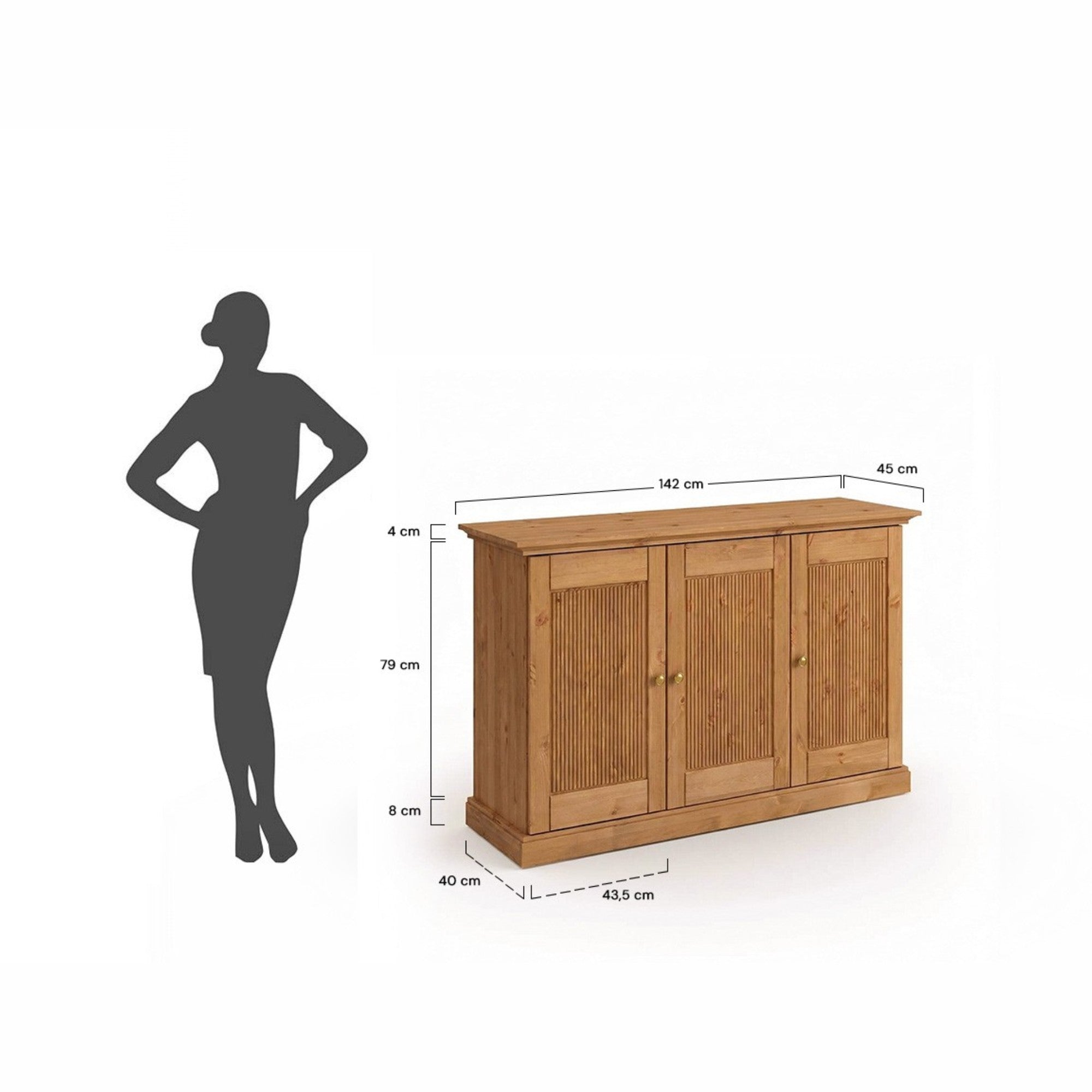 Kommode Rosella 141,7x45 cm, Material: Massiv Kiefernholz