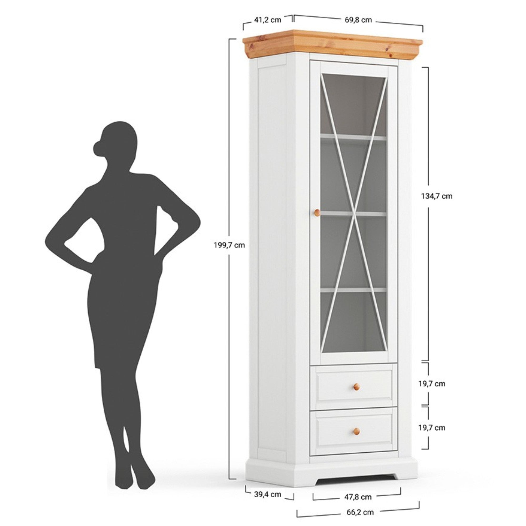 Vitrine Marone 41,2x199,7 cm, Material: Massives Kiefernholz