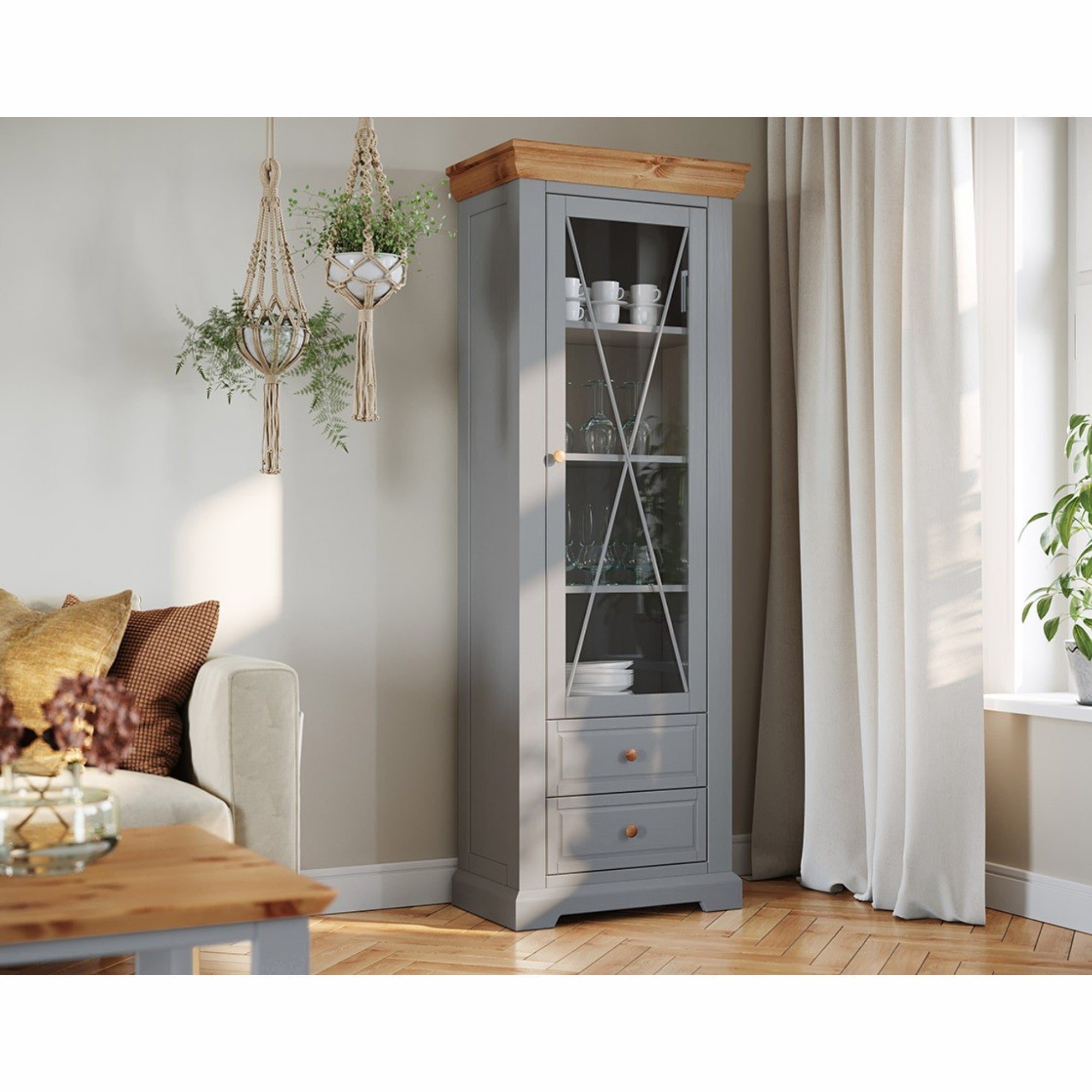 Vitrine Marone 41,2x199,7 cm, Material: Massives Kiefernholz