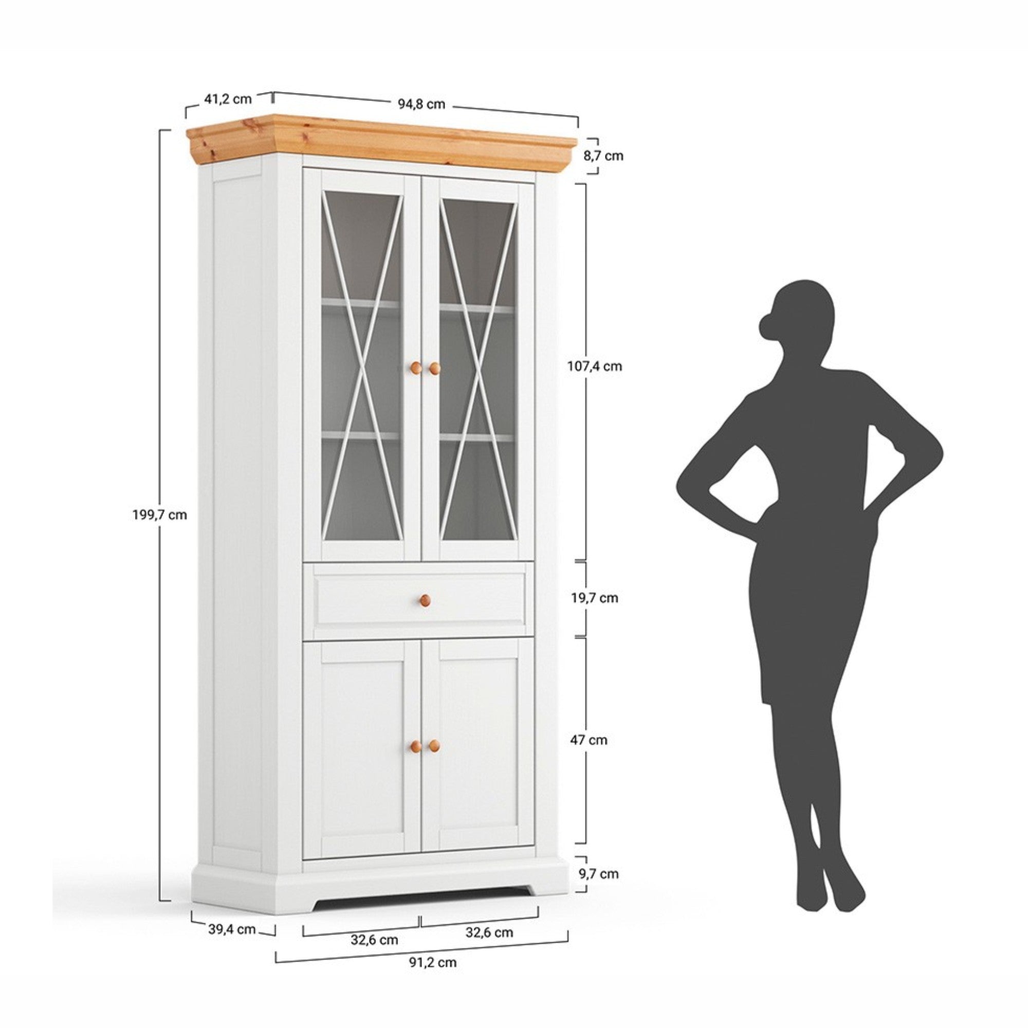 Vitrine Marone 41,2x199,7 cm, Material: Massives Kiefernholz