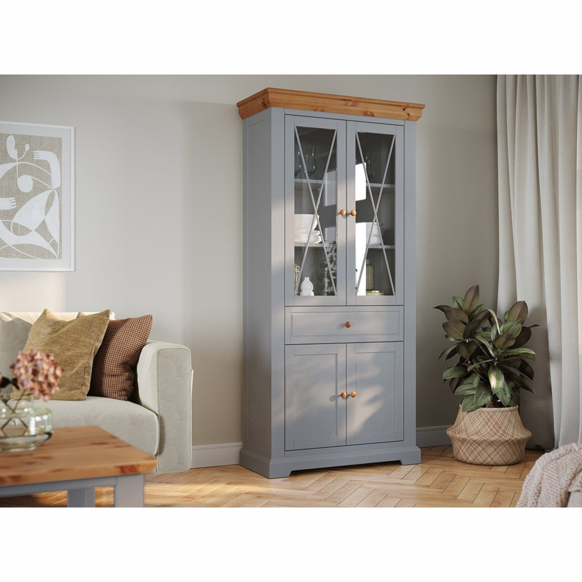 Vitrine Marone 41,2x199,7 cm, Material: Massives Kiefernholz