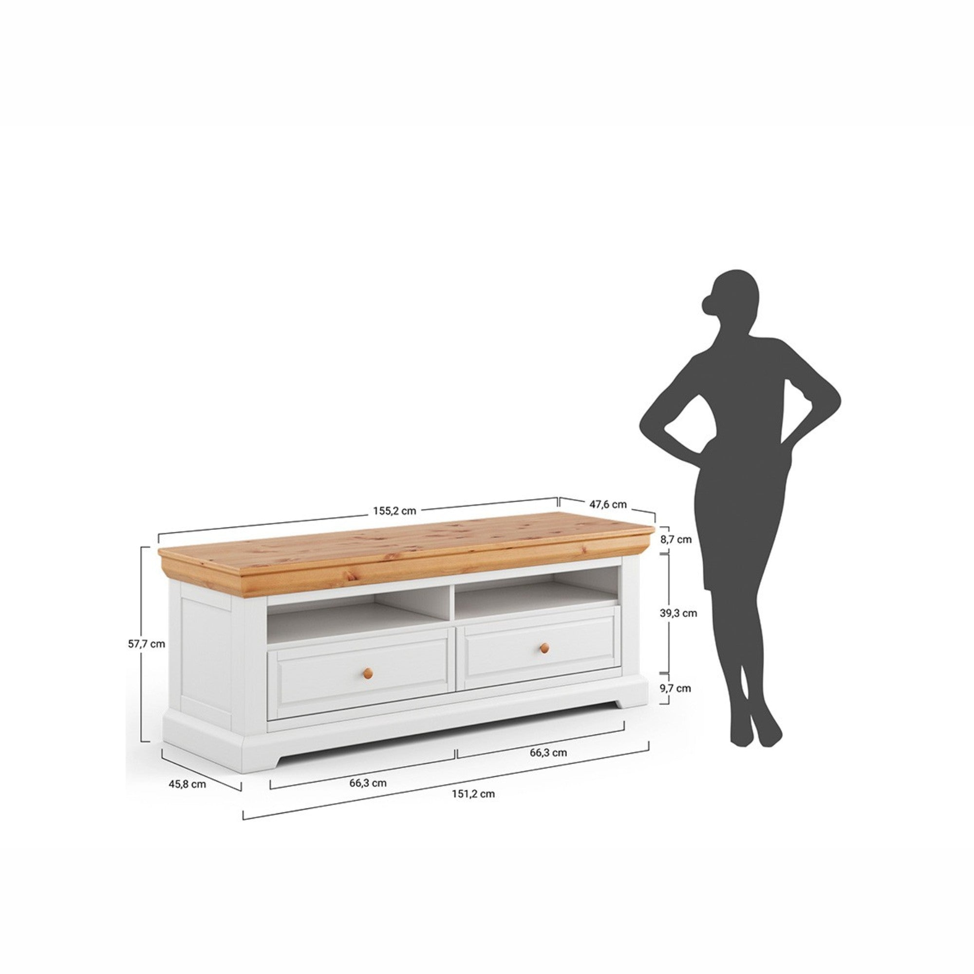 TV-Kommode Marone 155,2x47,6 cm, Material: Massives Kiefernholz