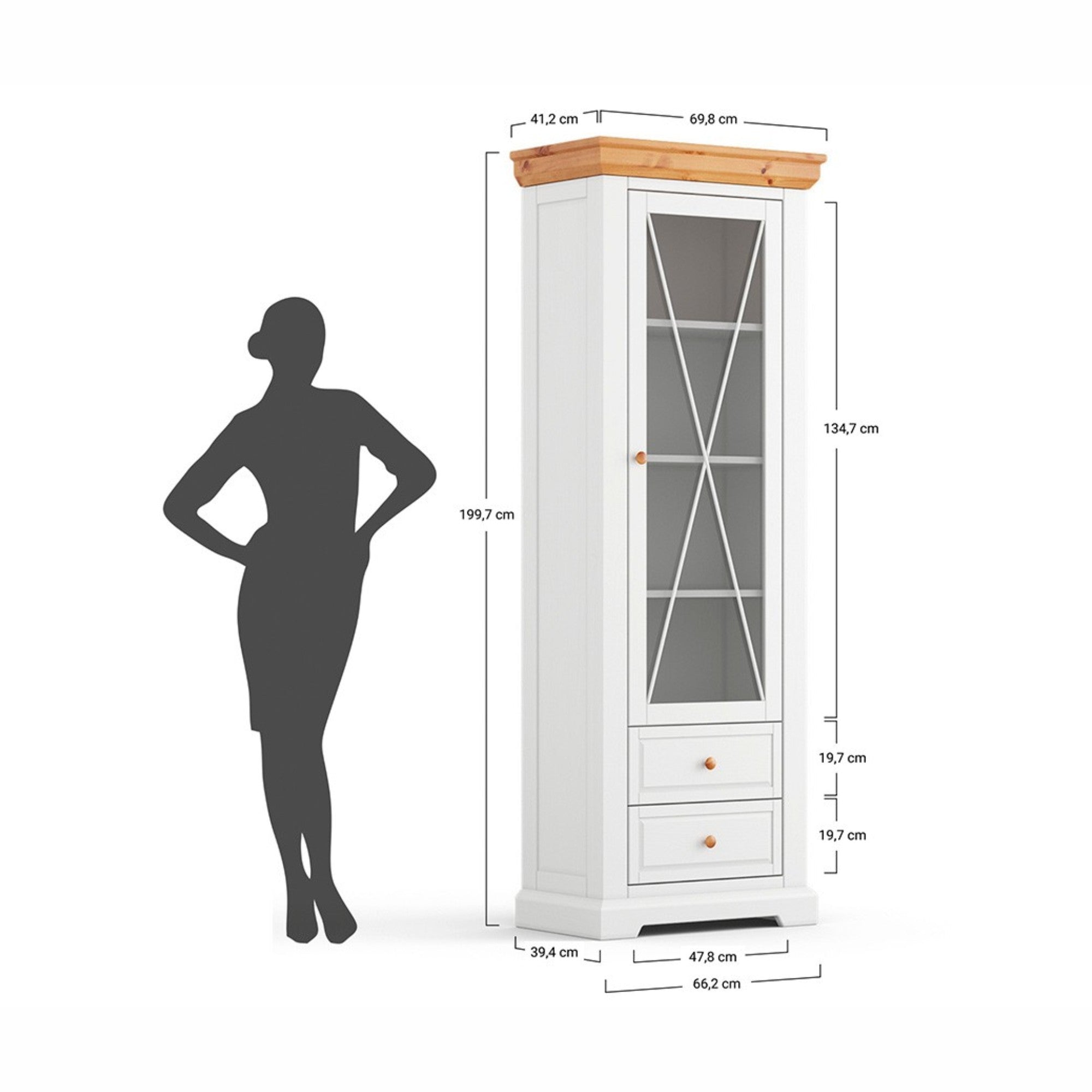 Vitrine Marone 41,2x199,7 cm, Material: Massives Kiefernholz