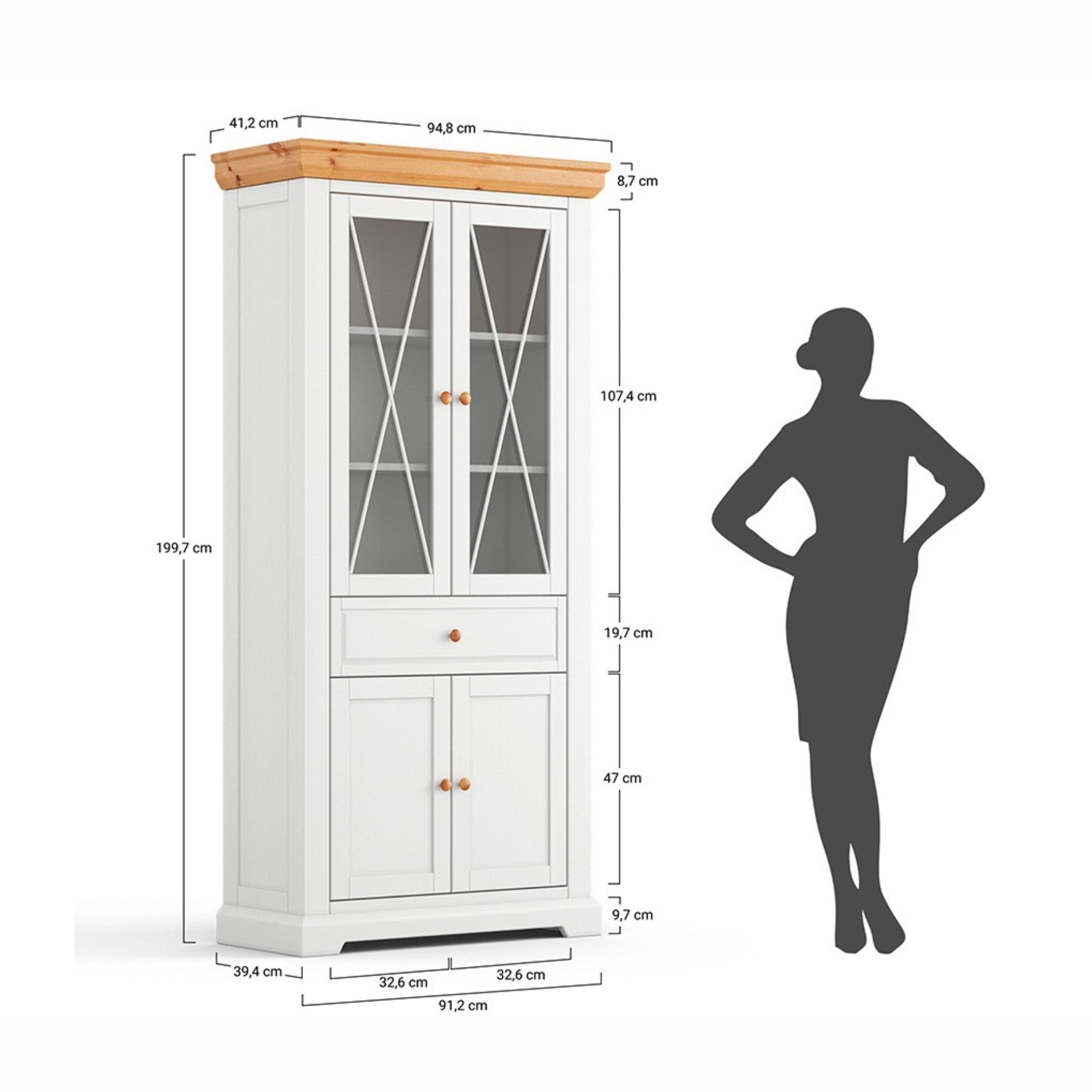 Vitrine Marone 41,2x199,7 cm, Material: Massives Kiefernholz