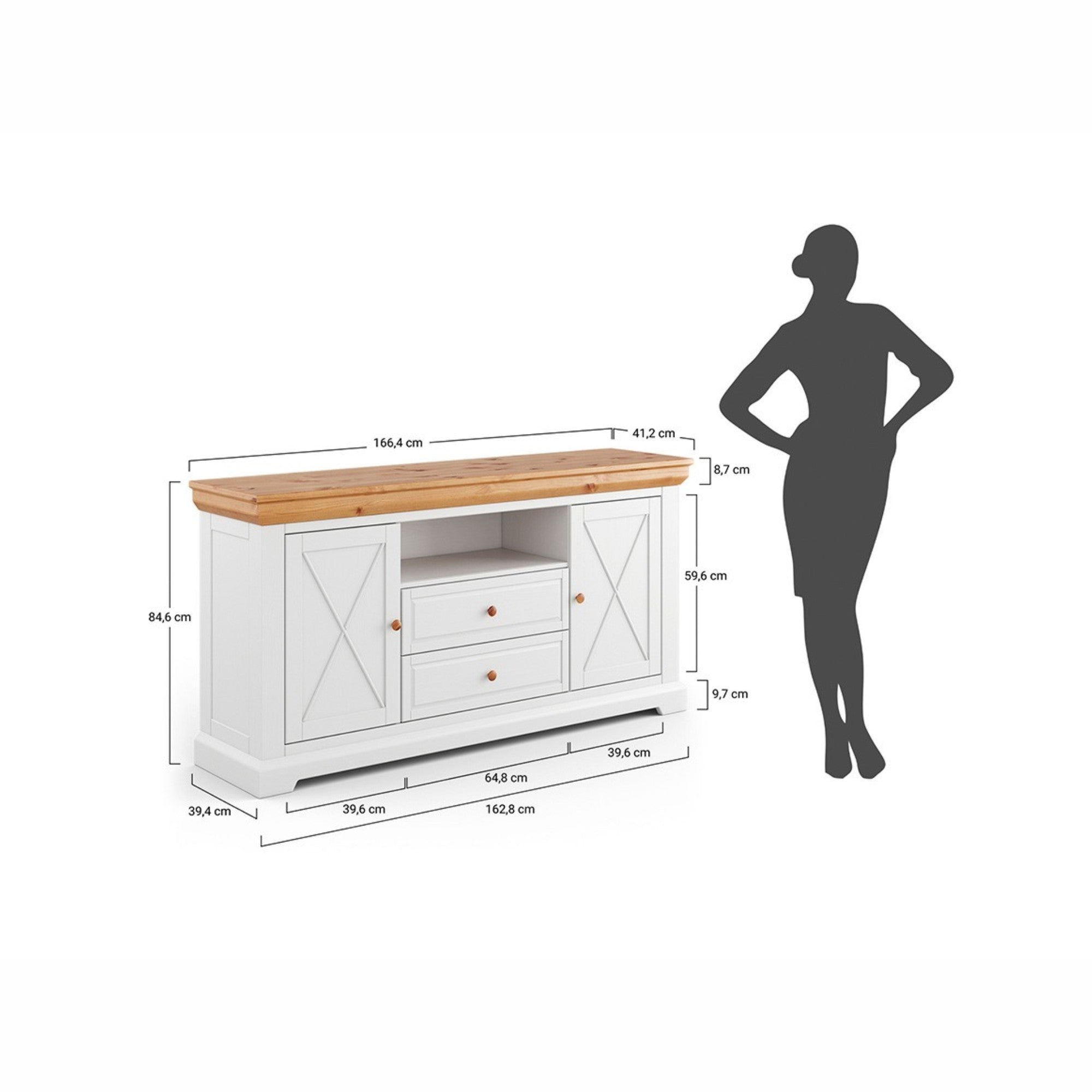 Kommode Marone 166,4x41,2 cm, Material: Massives Kiefernholz