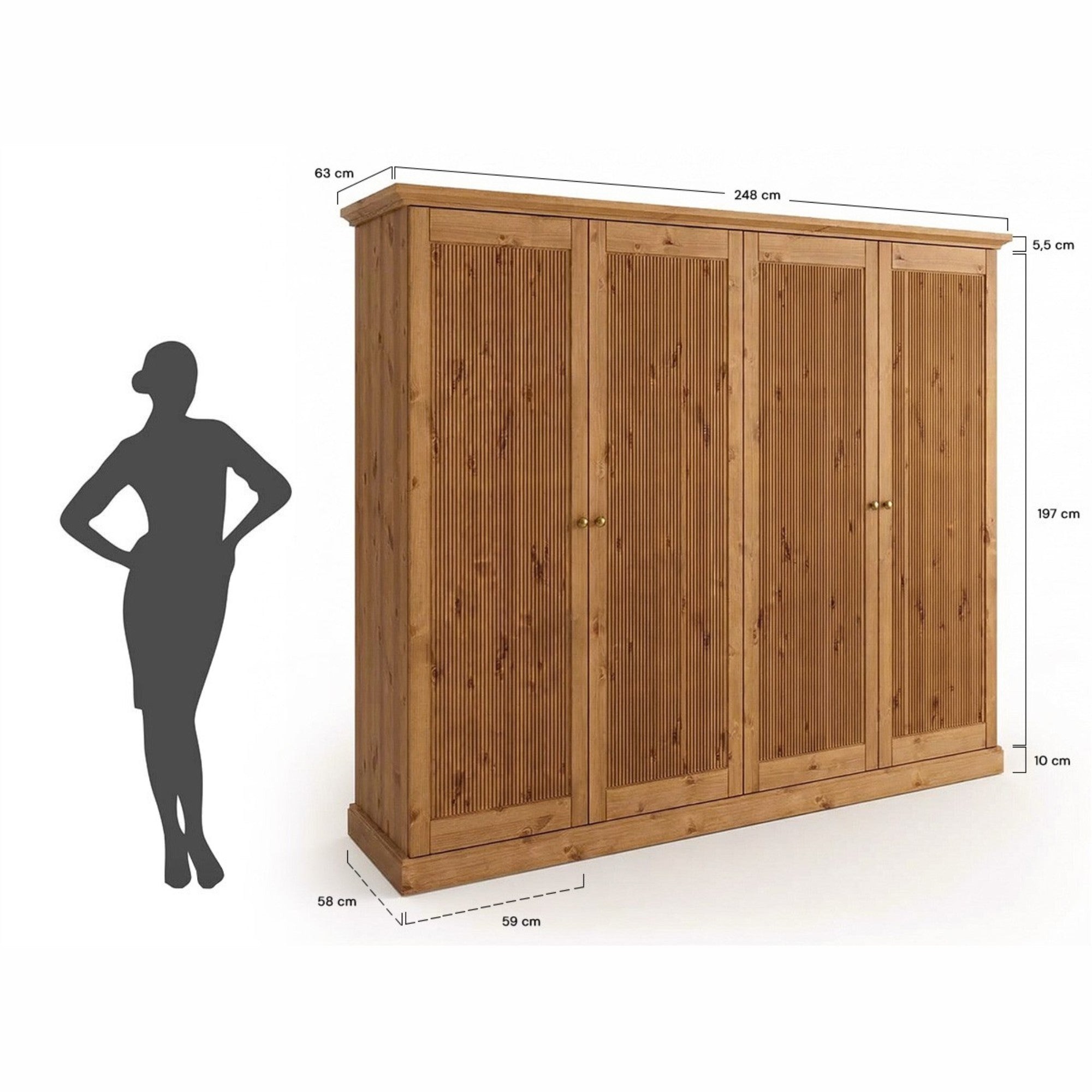 Der Schrank Rosella 248x212,6 cm, Material: Massives Kiefernholz