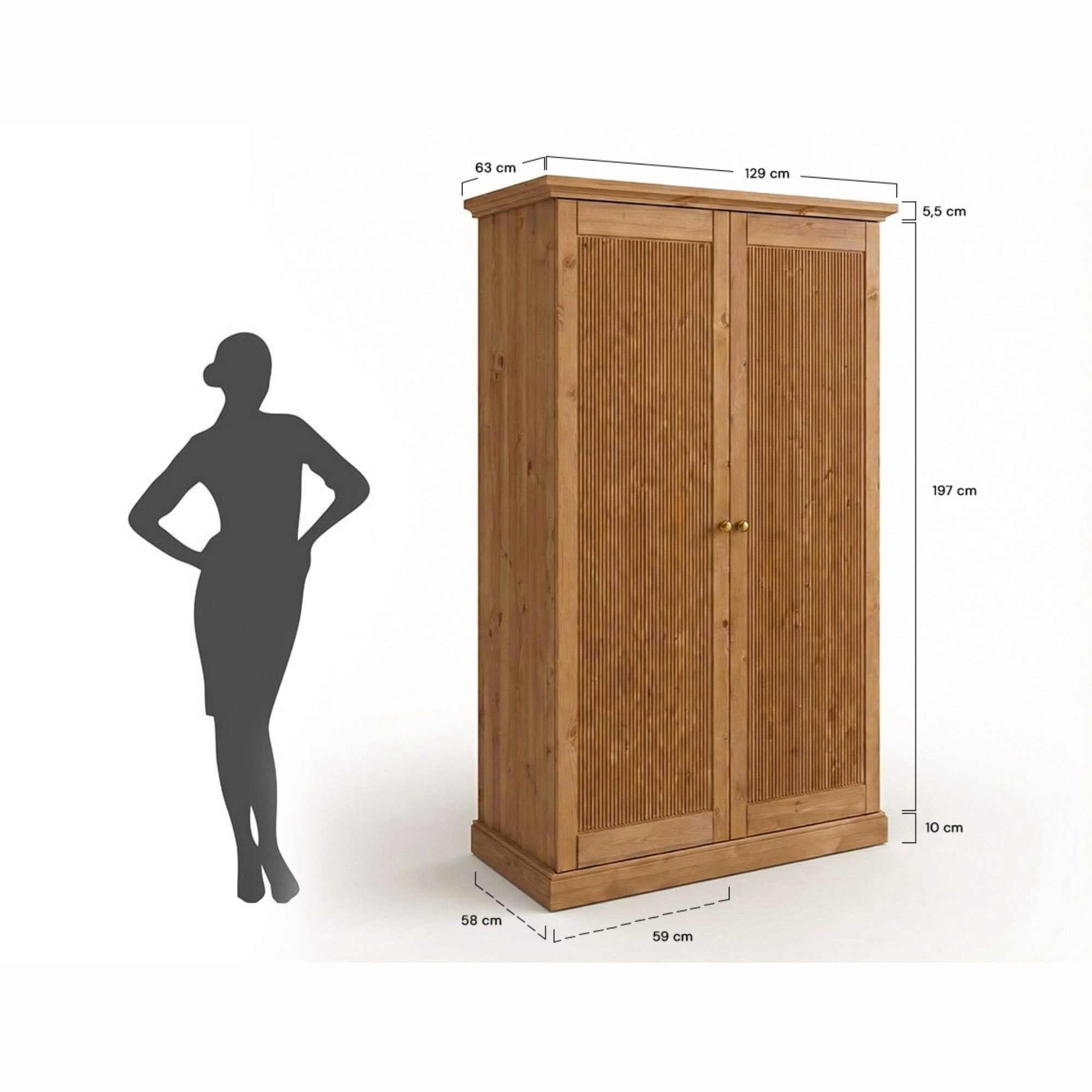 Der Schrank Rosella 129x212,6 cm, Material: Massives Kiefernholz