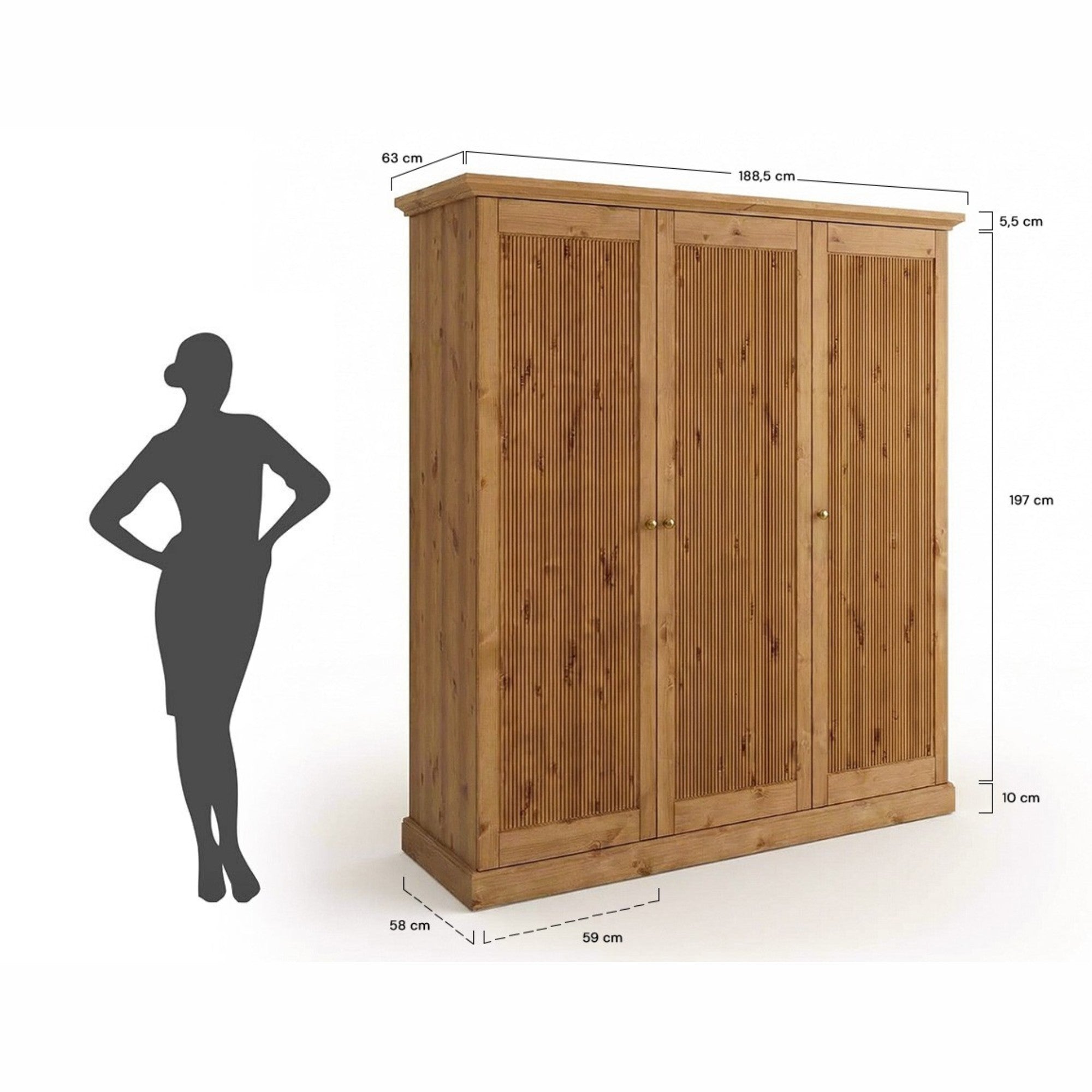 Der Schrank Rosella 188,5x212,6 cm, Material: Massives Kiefernholz