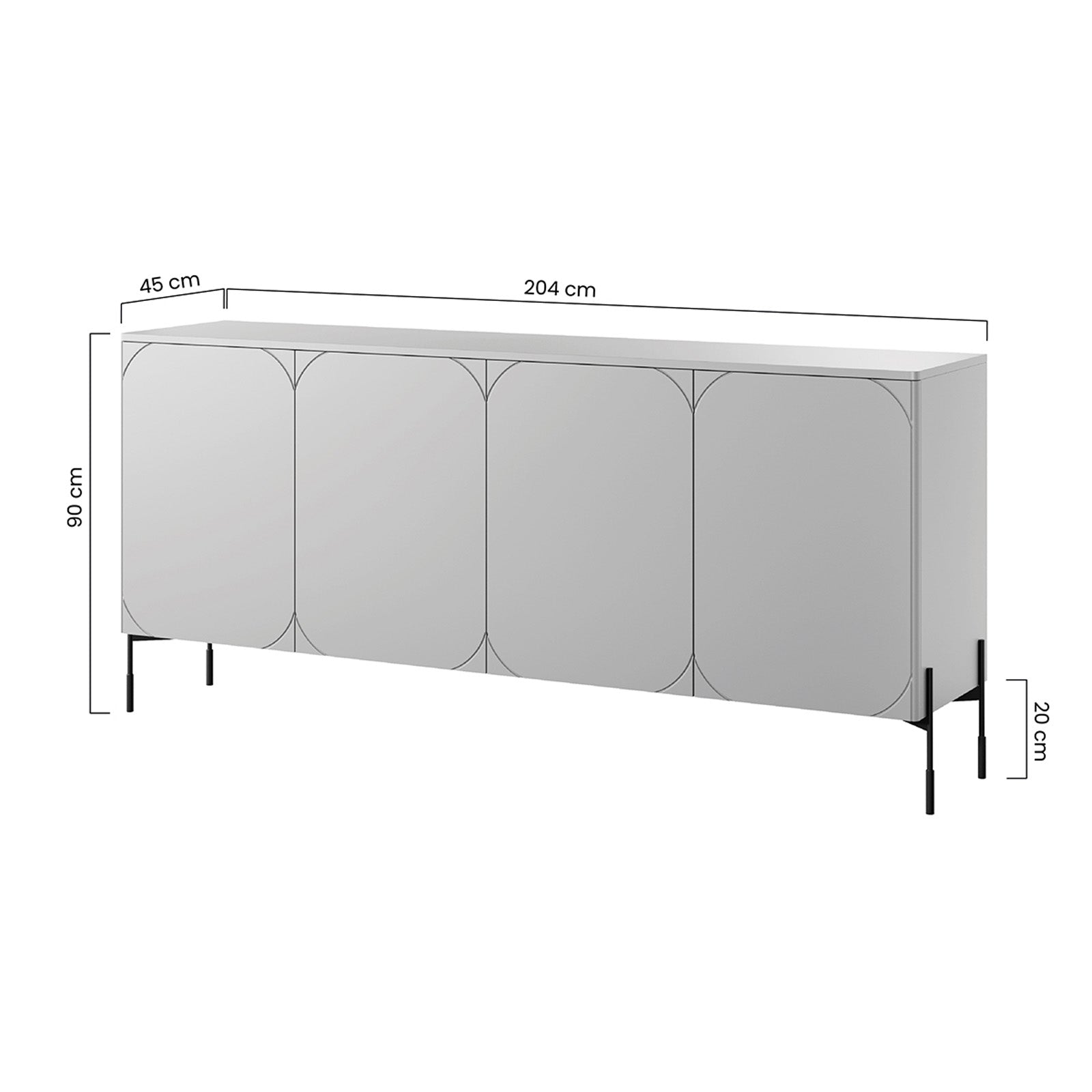 Sonatia Kommode 200cm, 4 Türen und 2 Schubladen, Material: MDF