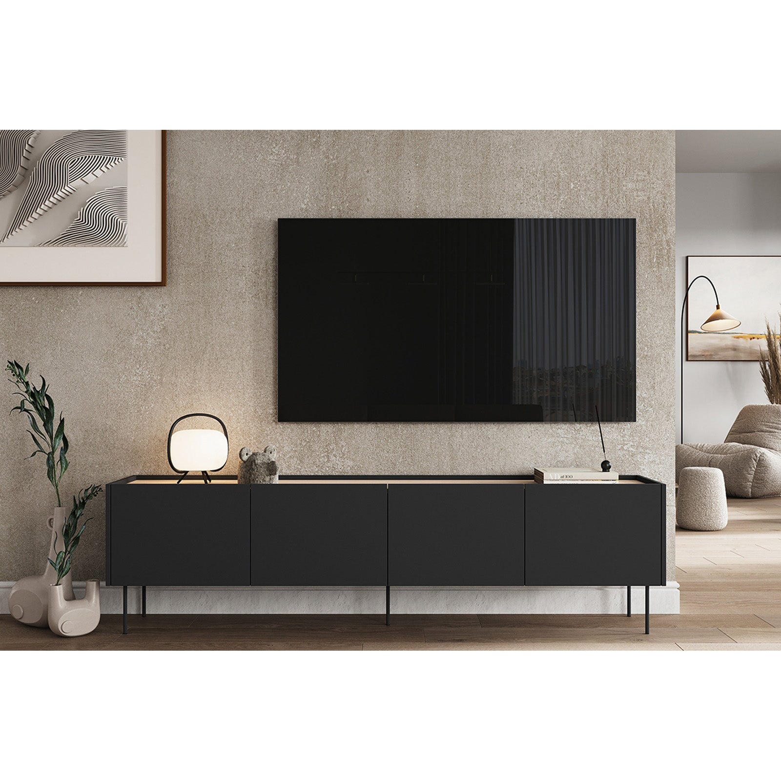 TV Kommode Desin 220cm, 4 Türen und 2 Schubladen, Material: MDF 