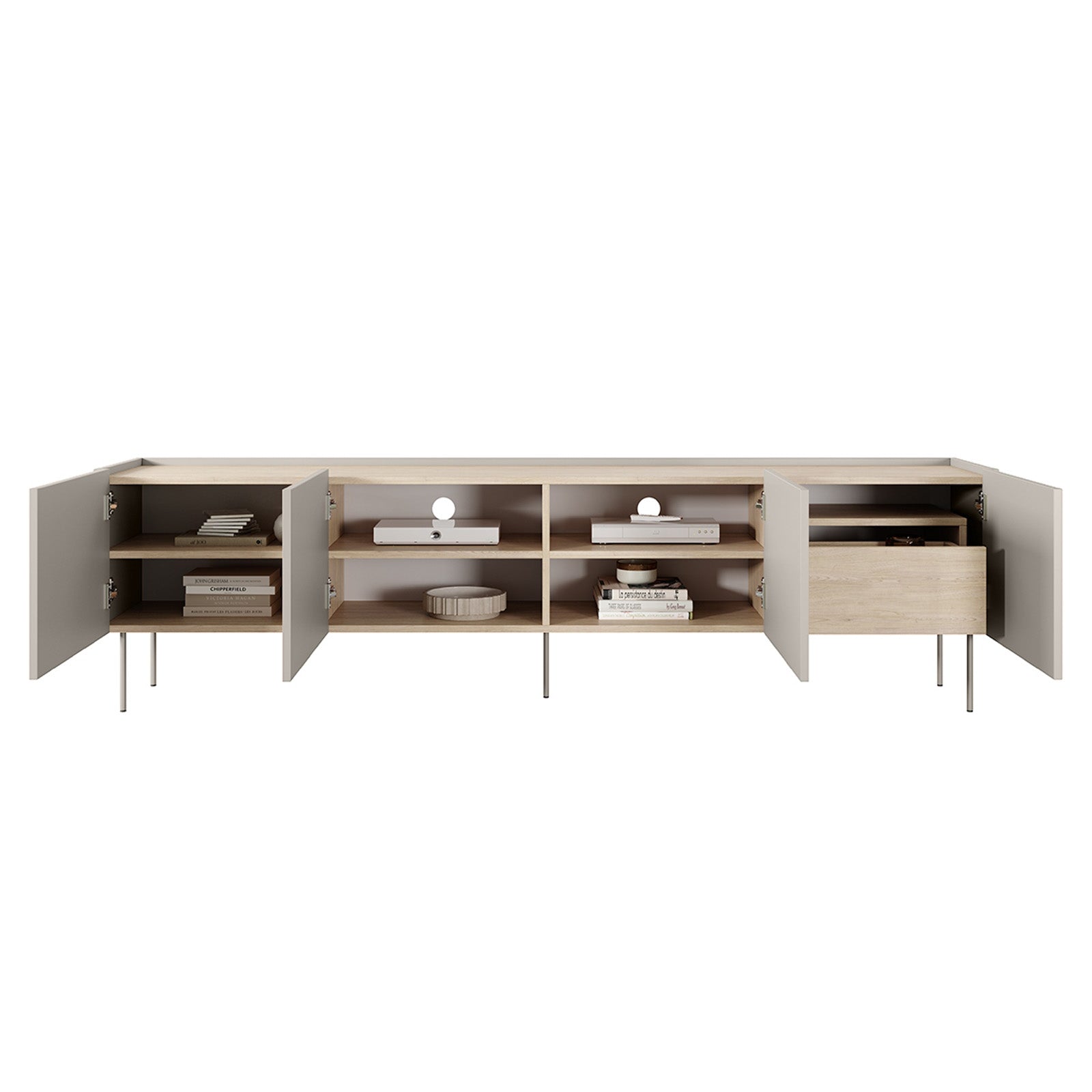 TV Kommode Desin 220cm, 4 Türen und 1 Schublade, Material: MDF 