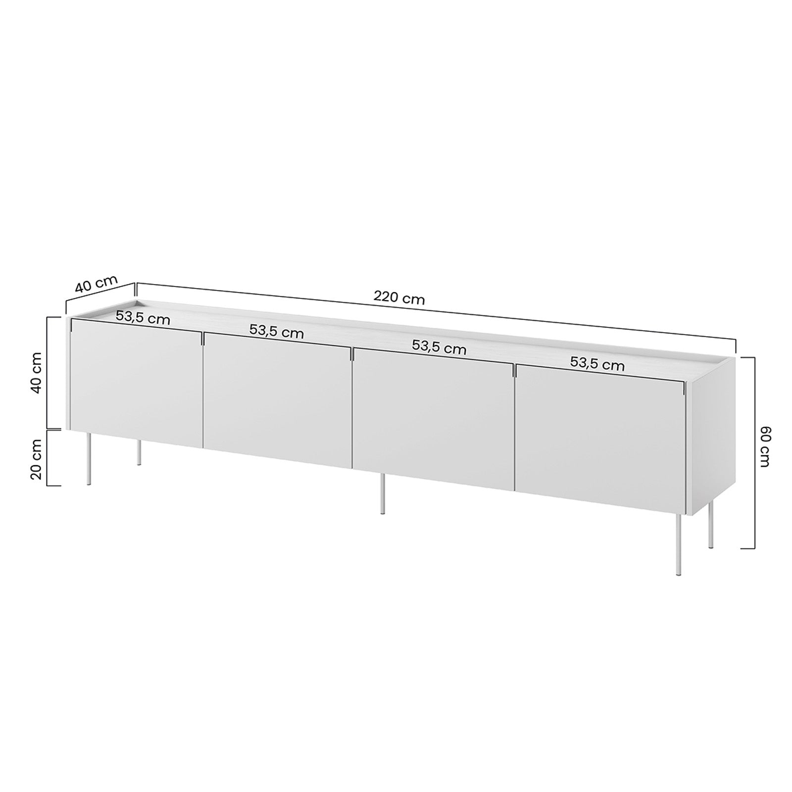 TV Kommode Desin 220cm, 4 Türen und 2 Schubladen, Material: MDF 