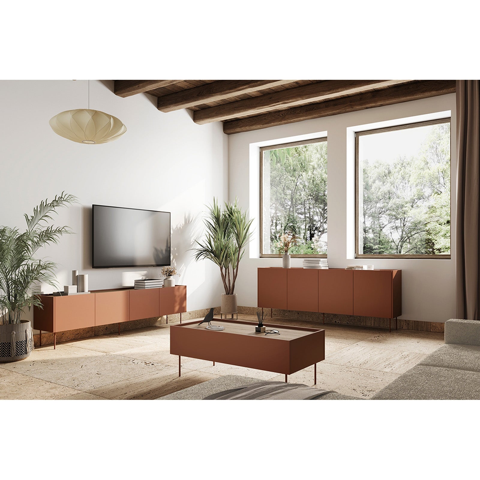 TV Kommode Desin 220cm, 4 Türen und 1 Schublade, Material: MDF 