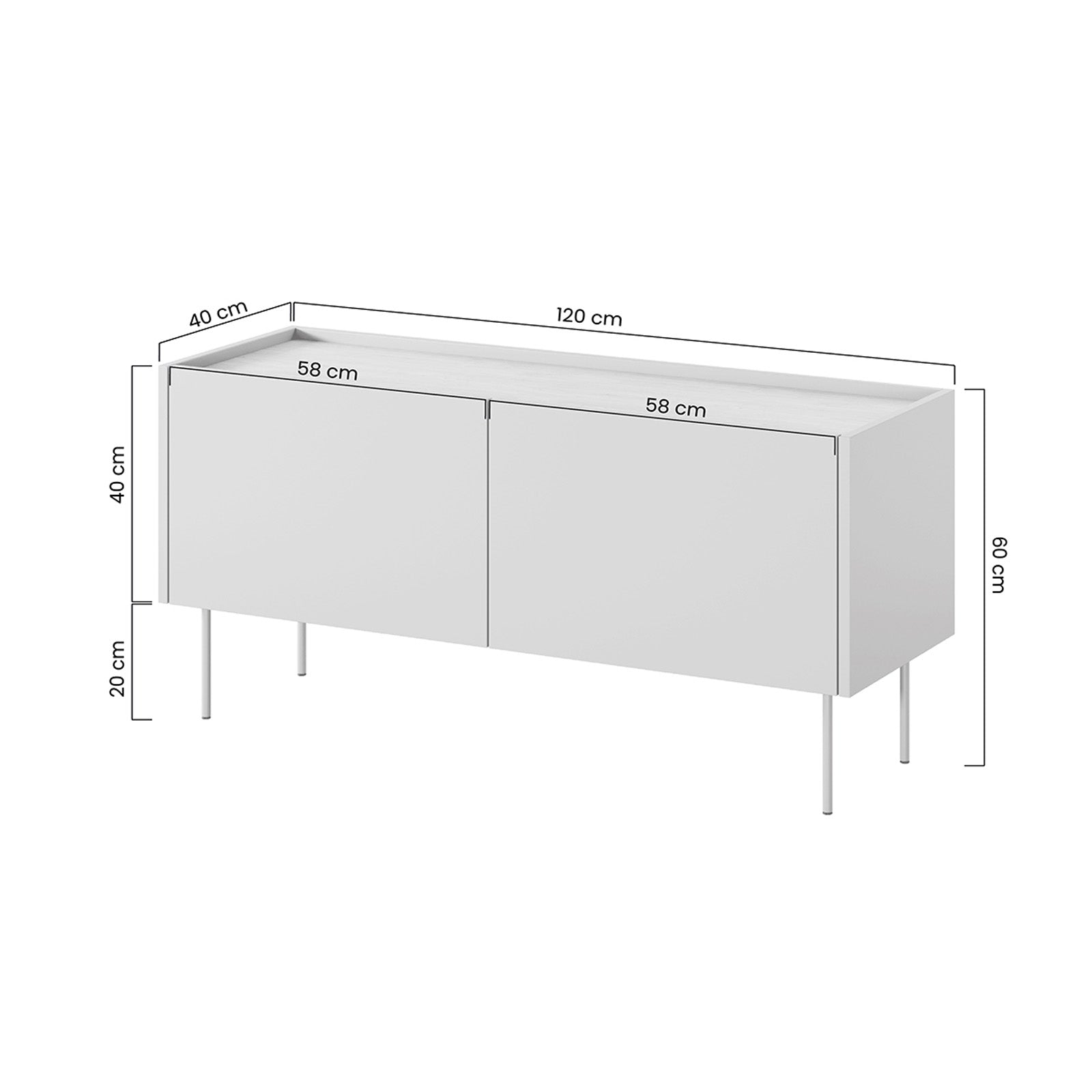 Kommode Desin 120cm, 2 Türen und 1 Schublade, Material: MDF