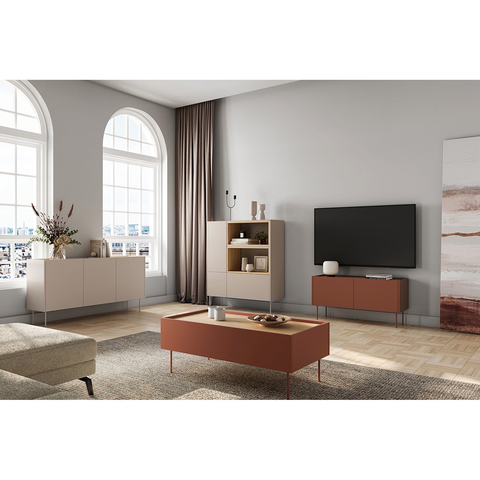 Kommode Desin 120cm, 2 Türen und 1 Schublade, Material: MDF