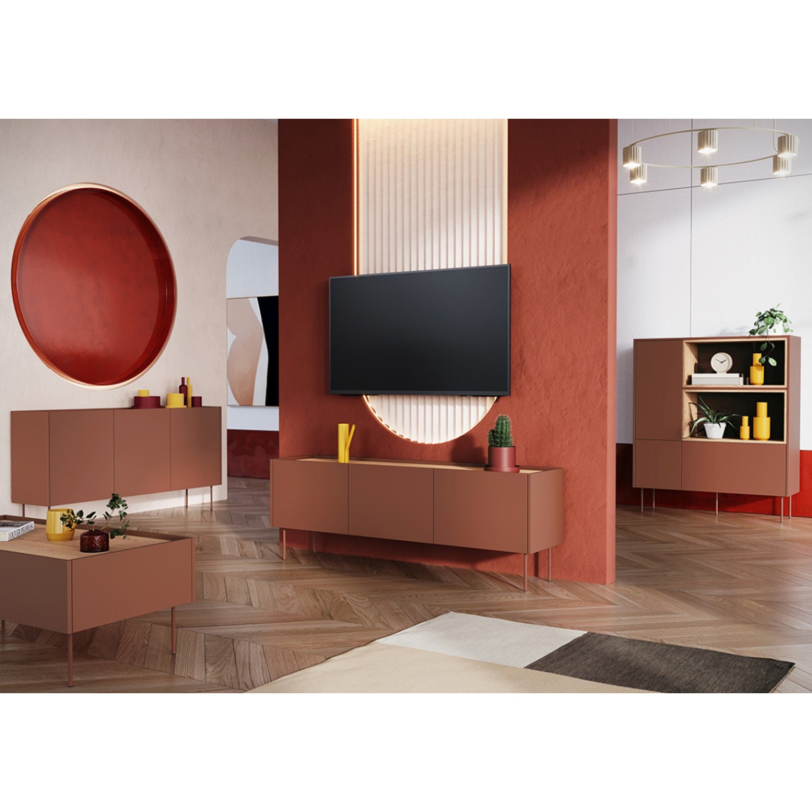 Kommode Desin 170cm, 3 Türen und 1 Schublade, Material: MDF