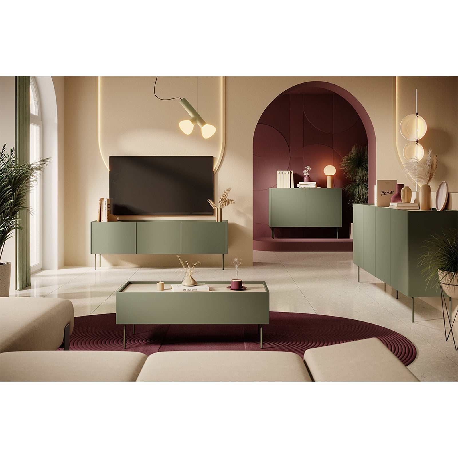 Kommode Desin 170cm, 3 Türen und 1 Schublade, Material: MDF