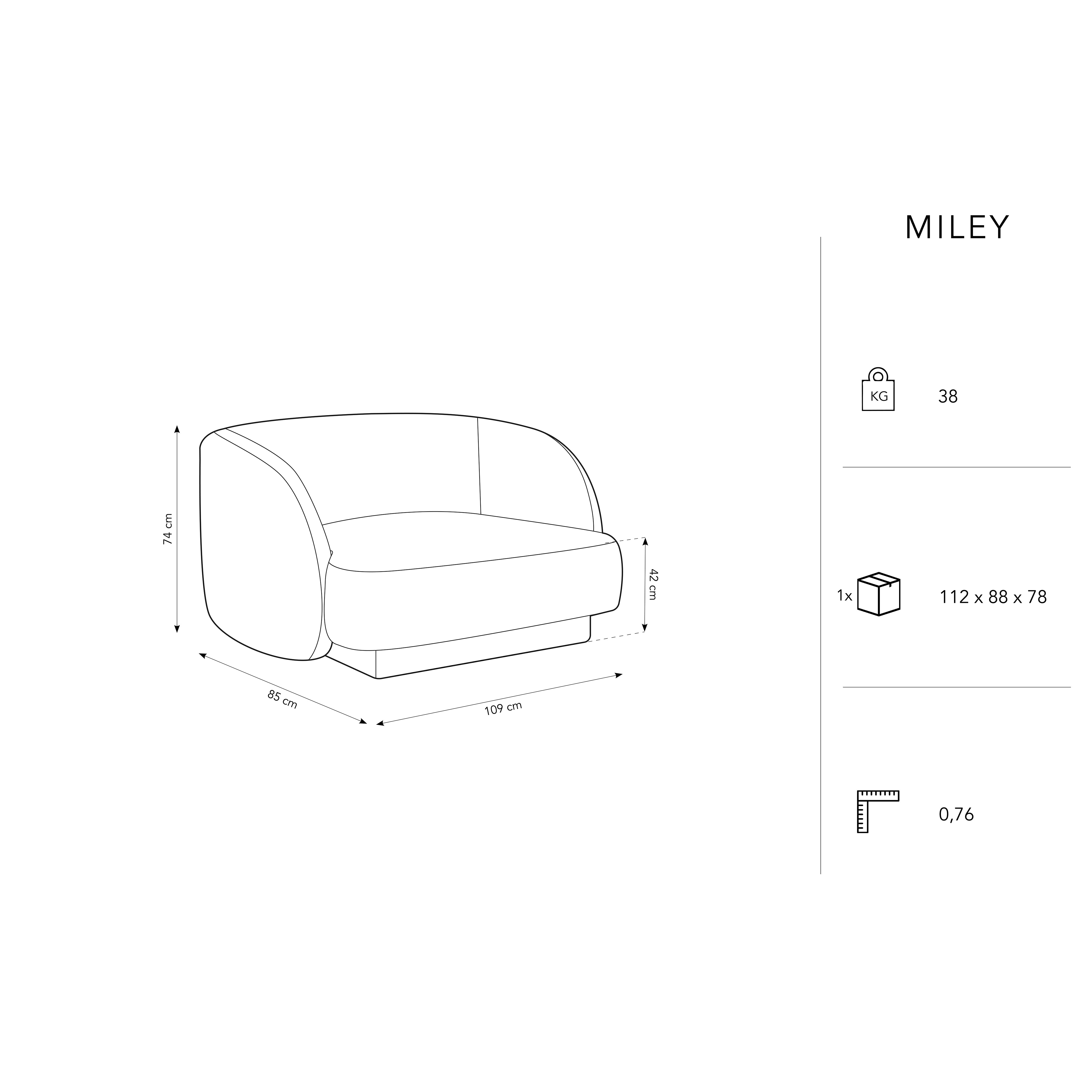 Miley Sessel, 103x90cm, Material: Samt