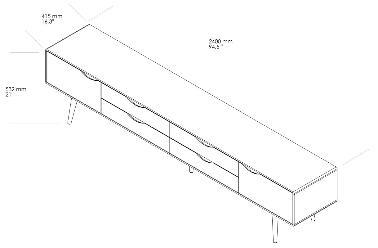 TV-Kommode Primo Bassa 240x41,5 cm, Material: Massivholz Walnuss